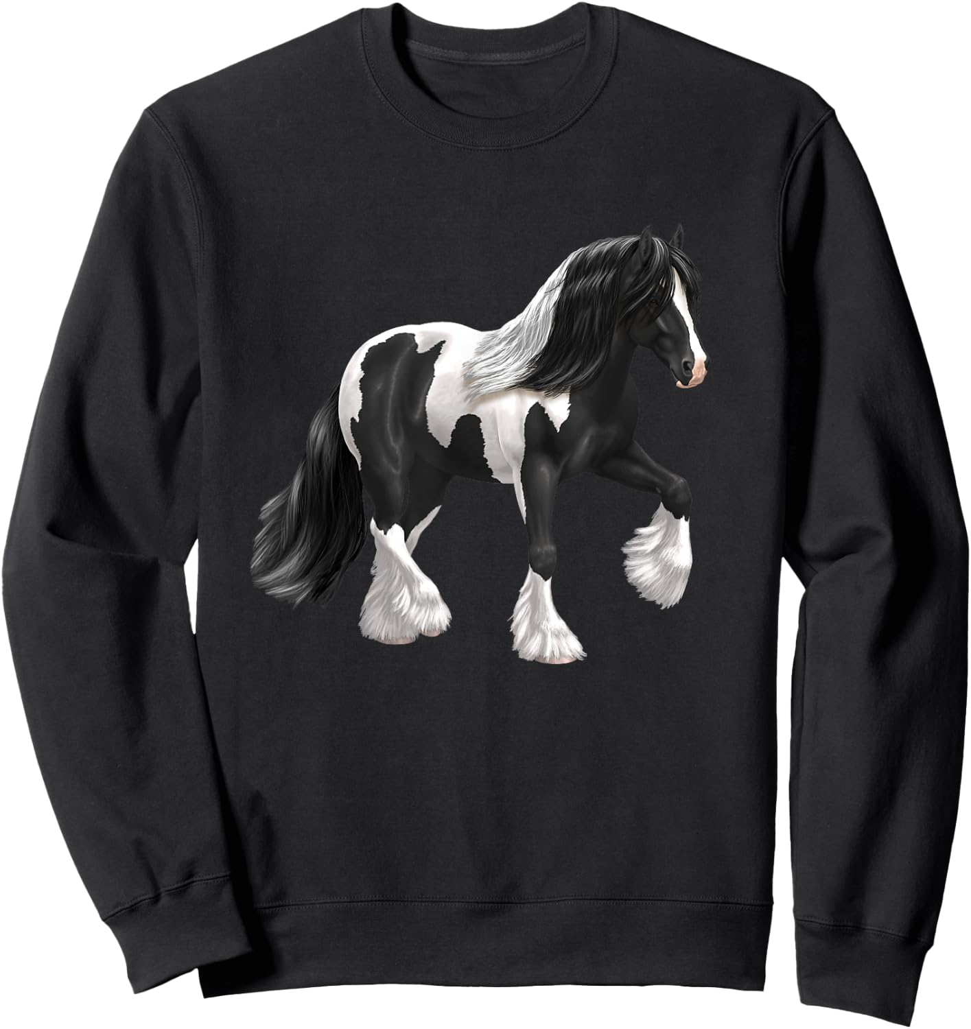 Black & White Piebald Pinto Gypsy Vanner Draft Horse Sweatshirt - Sweatshirt | Black