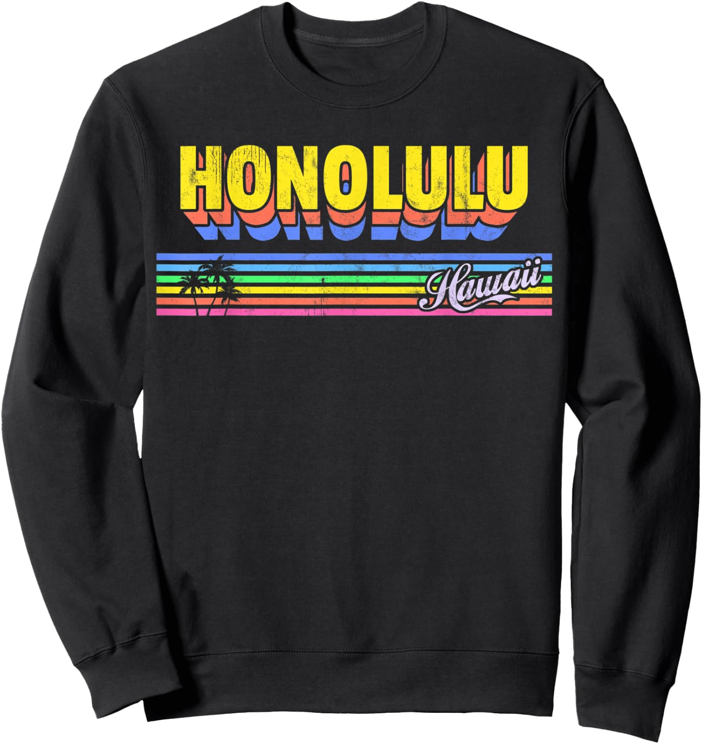 Honolulu Hawaii HI Vintage Retro Souvenir Sweatshirt - Sweatshirt | Black