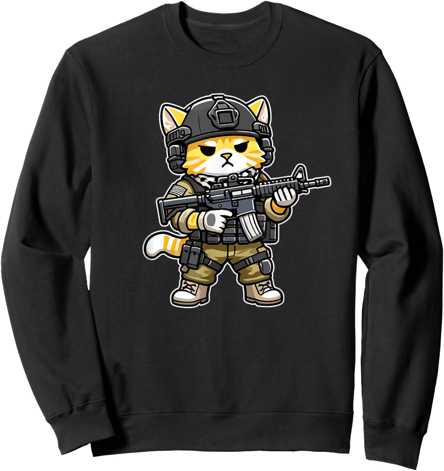 Tactical Tabby Cat Military Animal Veteran Men Women Sweatshirt - Sweatshirt | Black