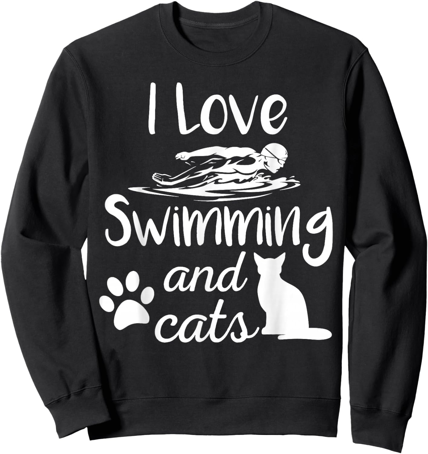 I Love Swimming And Cats Vintage Swim Gift Sweatshirt - Sweatshirt | Black