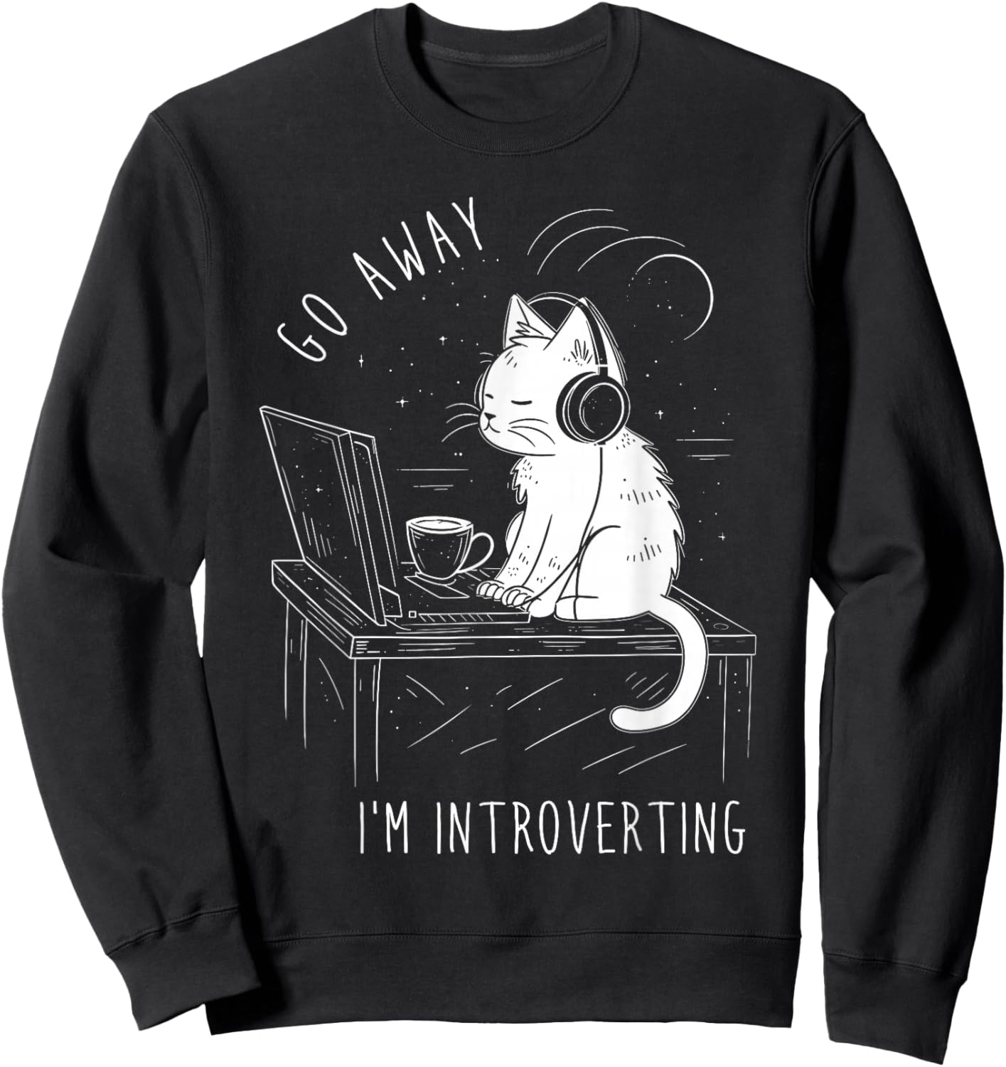 Introvert Cat with Coffee on Computer Antisocial Emo Goth Sweatshirt - Sweatshirt | Black