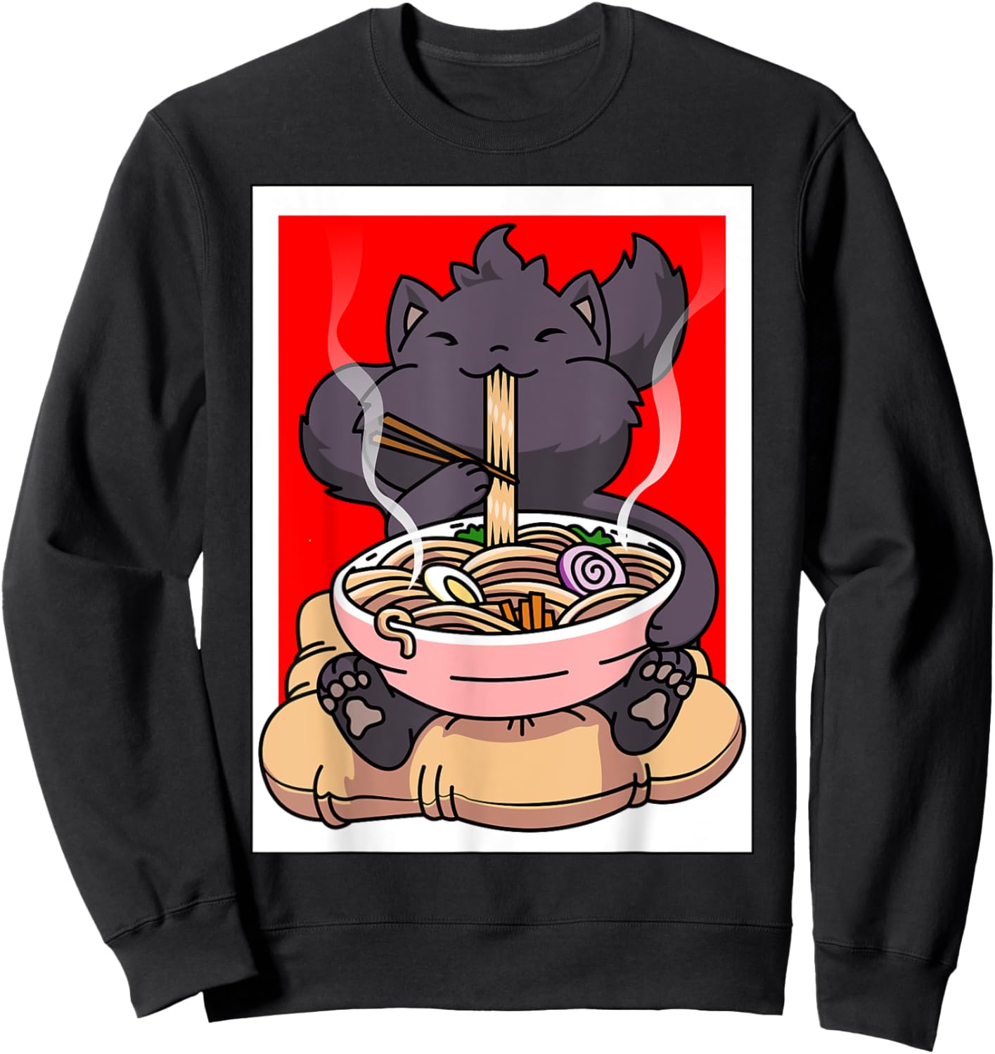 Ramen Cat Anime - Kawaii Clothes Otaku Clothing Manga Sweatshirt - Sweatshirt | Black