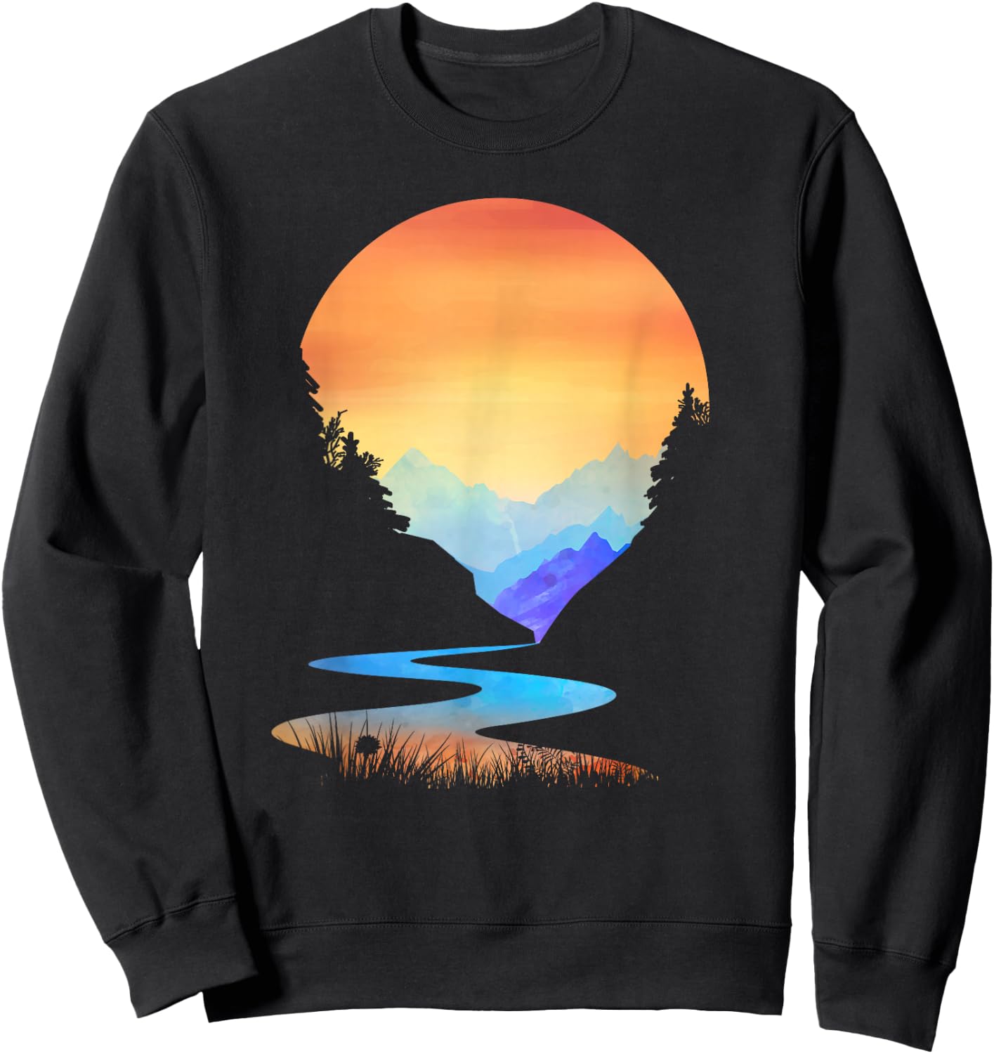 Outdoor Sunset Vintage Style Mountains Sun Nature Sweatshirt - Sweatshirt | Black