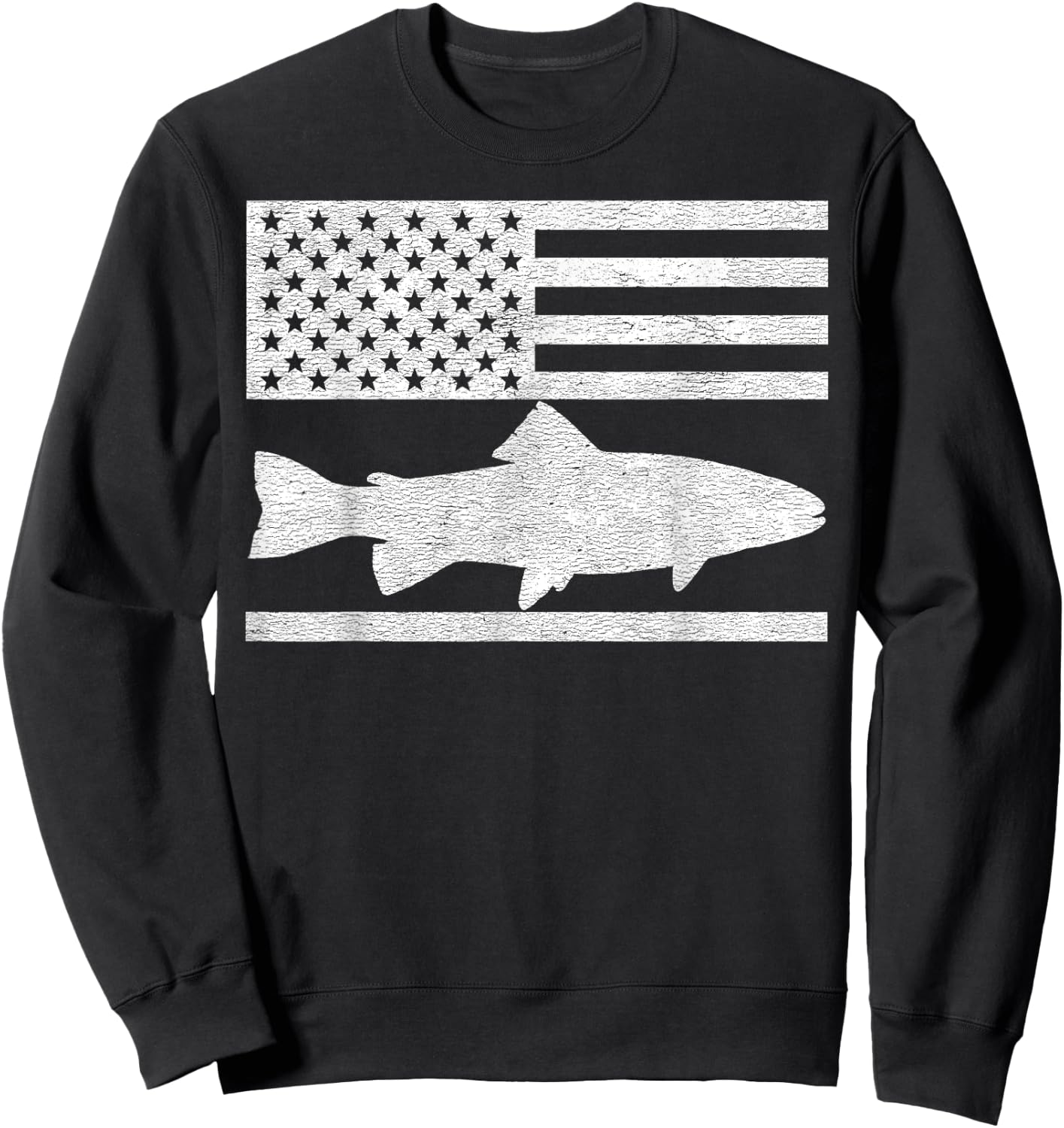 Steelhead Fishing - American Flag Trout Fisherman Gift Sweatshirt - Sweatshirt | Black