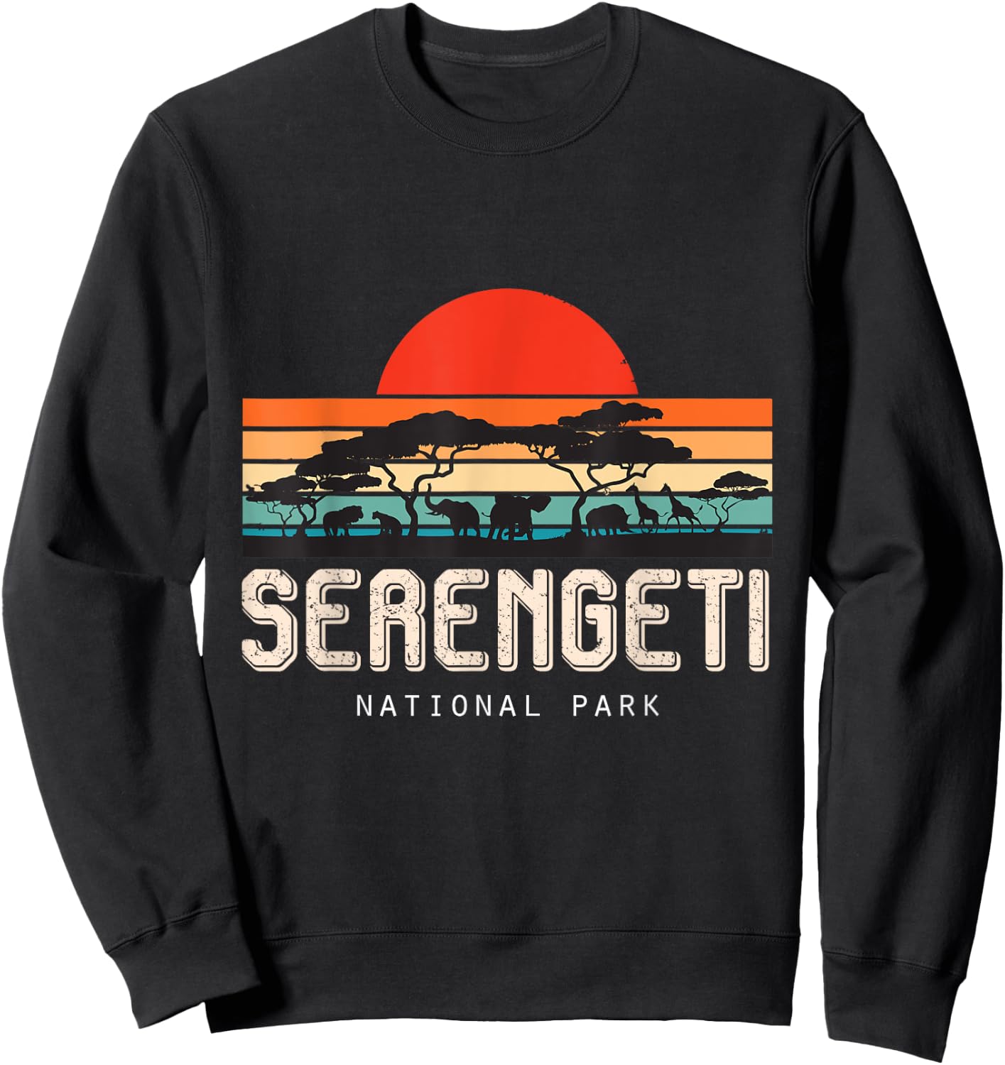 Safari Retro Serengeti National Park Sunrise Savanna Animals Sweatshirt - Sweatshirt | Black