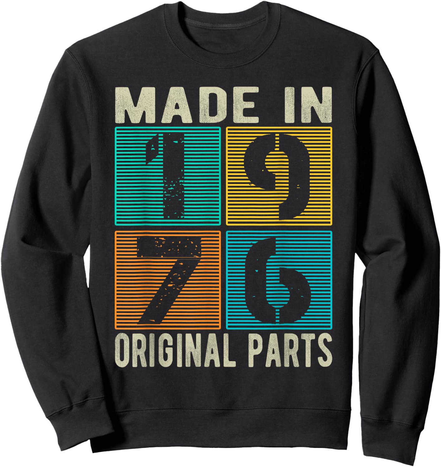 Made In 1976 Vintage Retro Original Parts Born 1976 Birthday Sweatshirt - Sweatshirt | Black