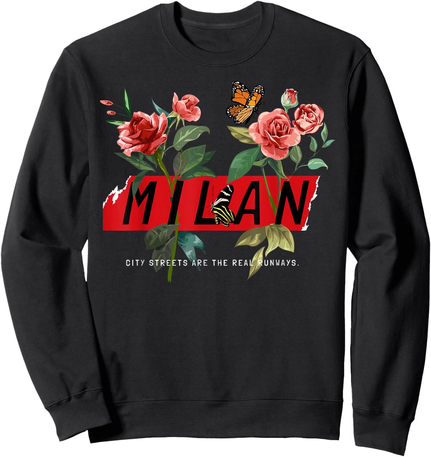 Floral Milan Italy Shirts, I Love Milano Italia Sweatshirt - Sweatshirt | Black