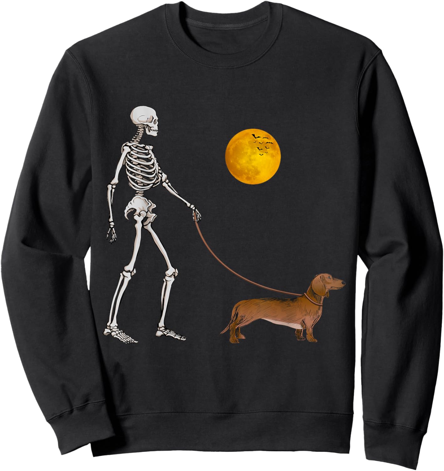 Dachshund Skeleton Dog Walking Halloween Costume Women Kids Sweatshirt - Sweatshirt | Black
