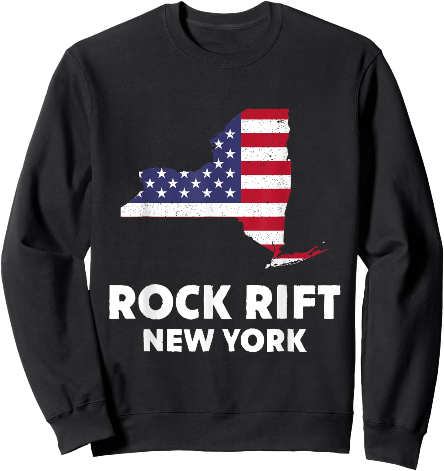 Distressed Patriotic USA Flag Rock Rift, New York Women Men Sweatshirt - Sweatshirt | Black