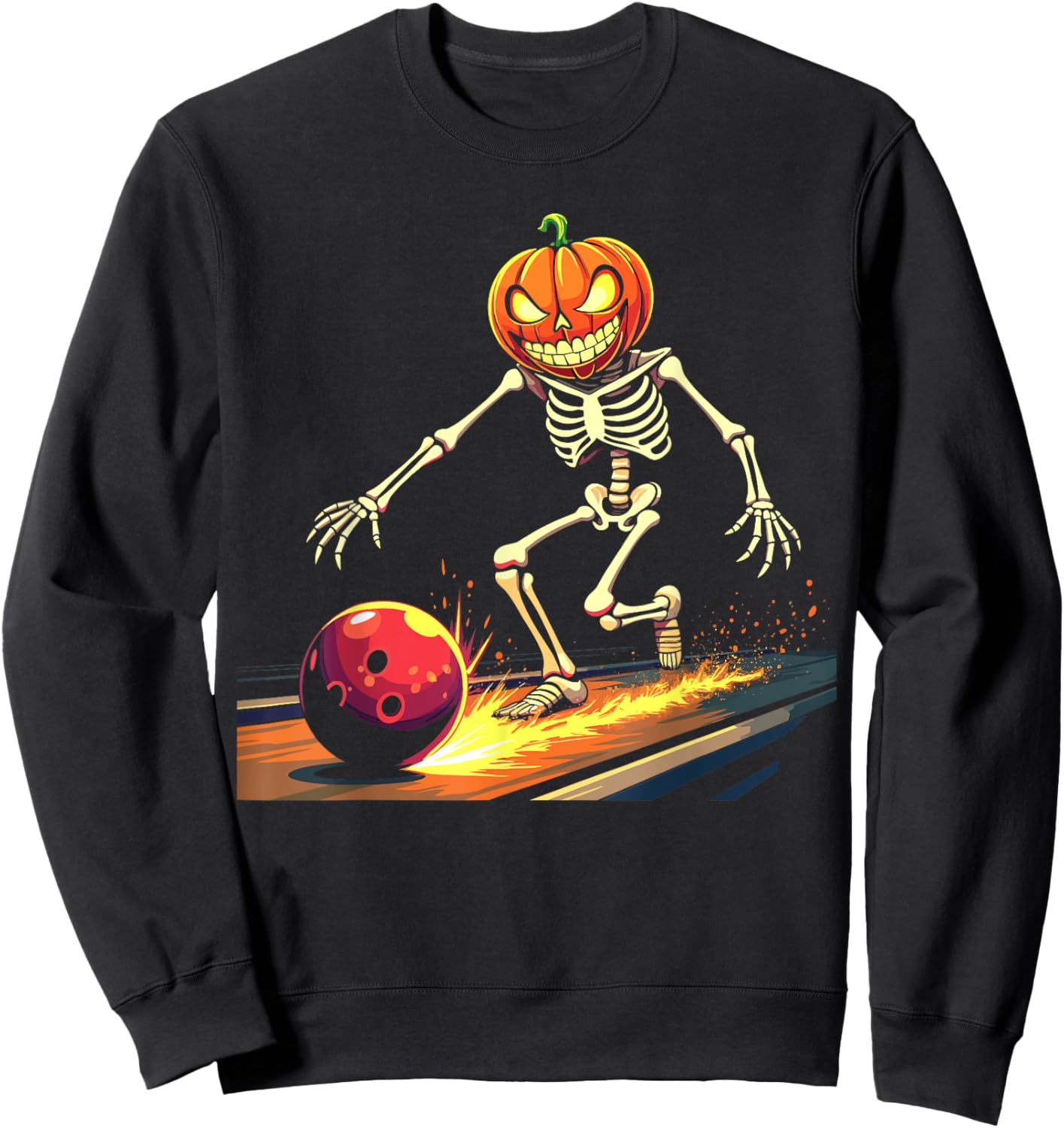Pumpkin Head Skeleton Bowling Halloween Spooky Sports Sweatshirt - Sweatshirt | Black