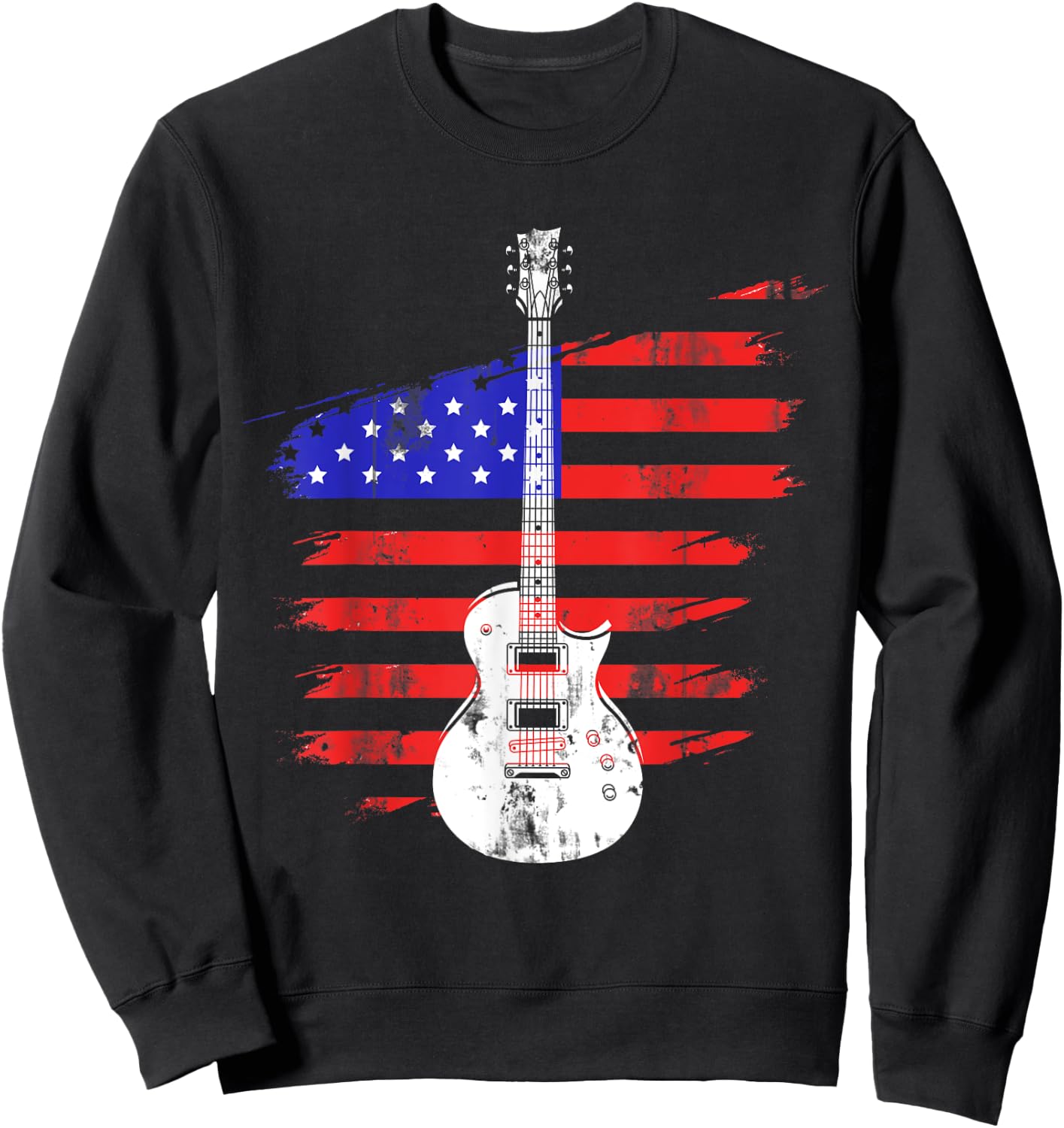 US Flag Patriotic Guitarist Musical Instrument Guitar Sweatshirt - Sweatshirt | Black