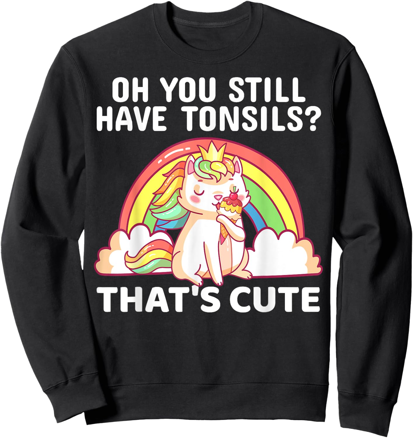 Funny Tonsil Removal Surgery Recovery Gift Tonsillectomy Cat Sweatshirt - Sweatshirt | Black