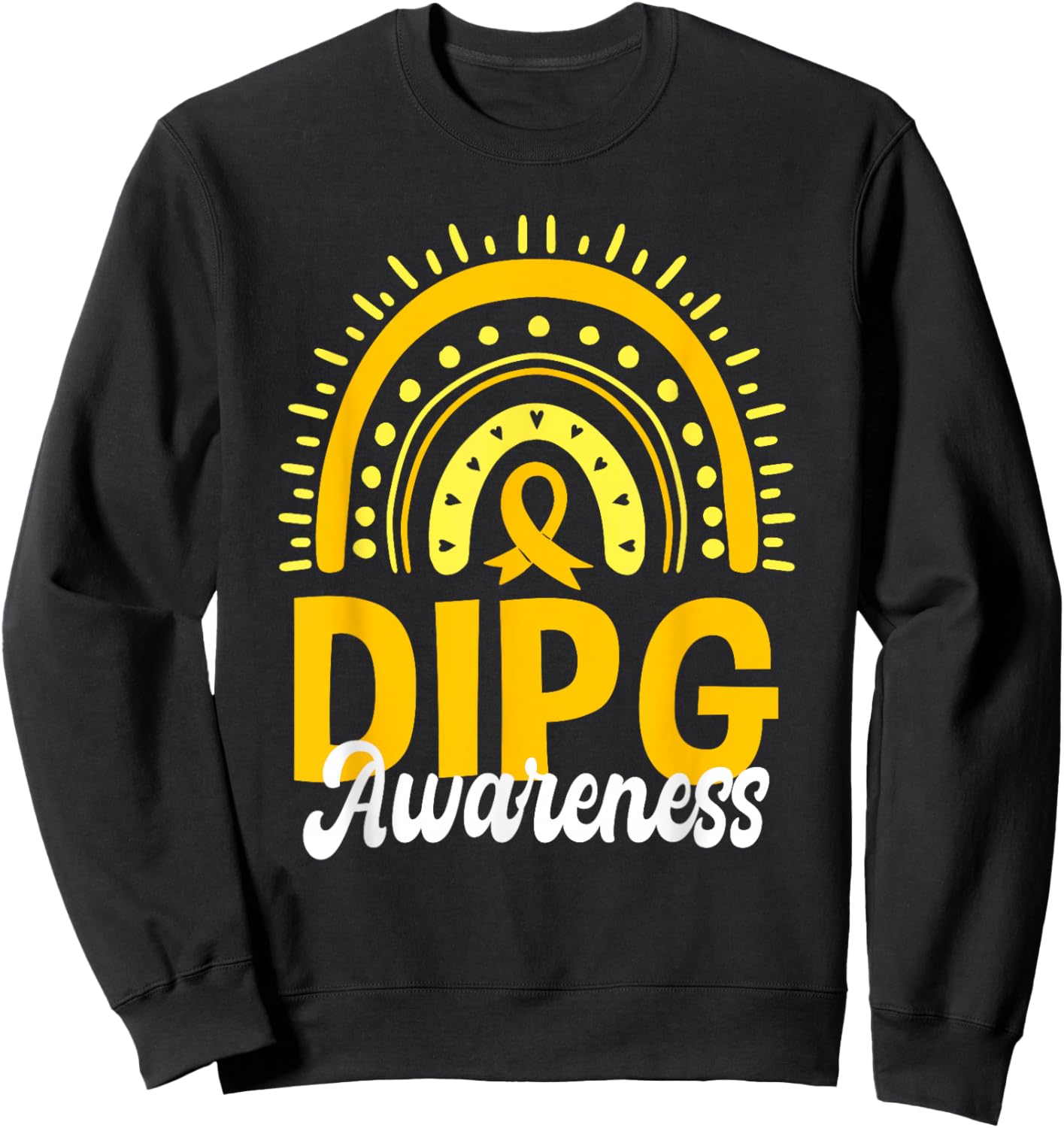DIPG Awareness Boho Rainbow Yellow Ribbon Childhood Cancer Sweatshirt - Sweatshirt | Black