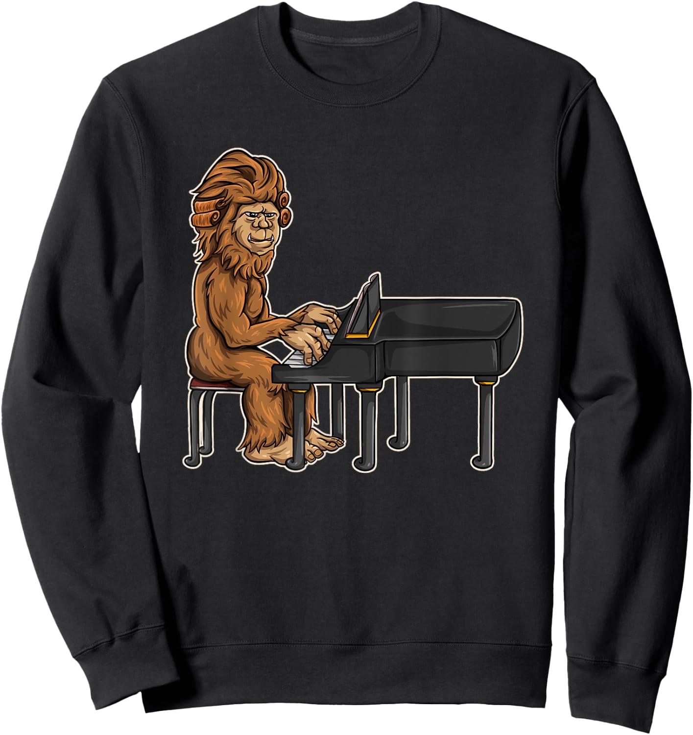 Bigfoot Playing Piano - Funny & Magical Sasquatch Pianist Sweatshirt - Sweatshirt | Black