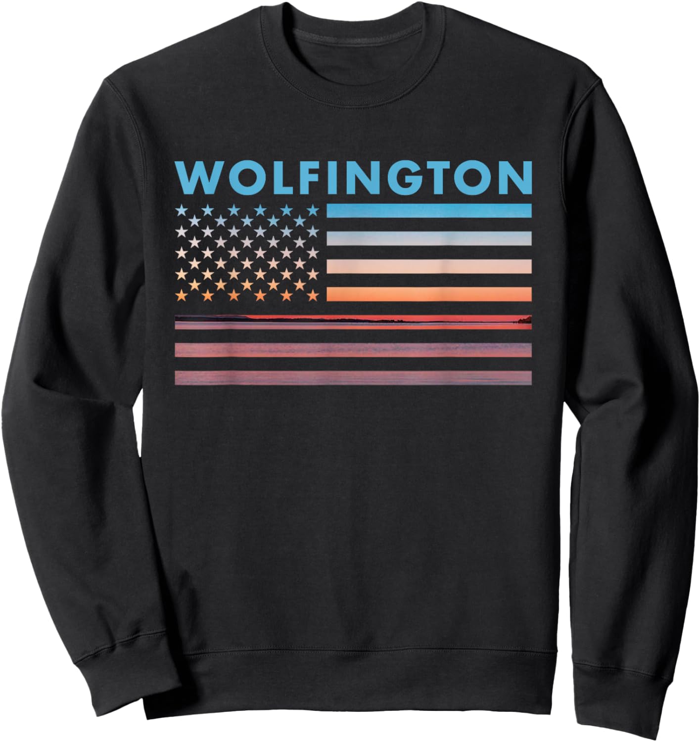 Vintage Sunset American Flag Wolfington, Indiana Women Men Sweatshirt - Sweatshirt | Black