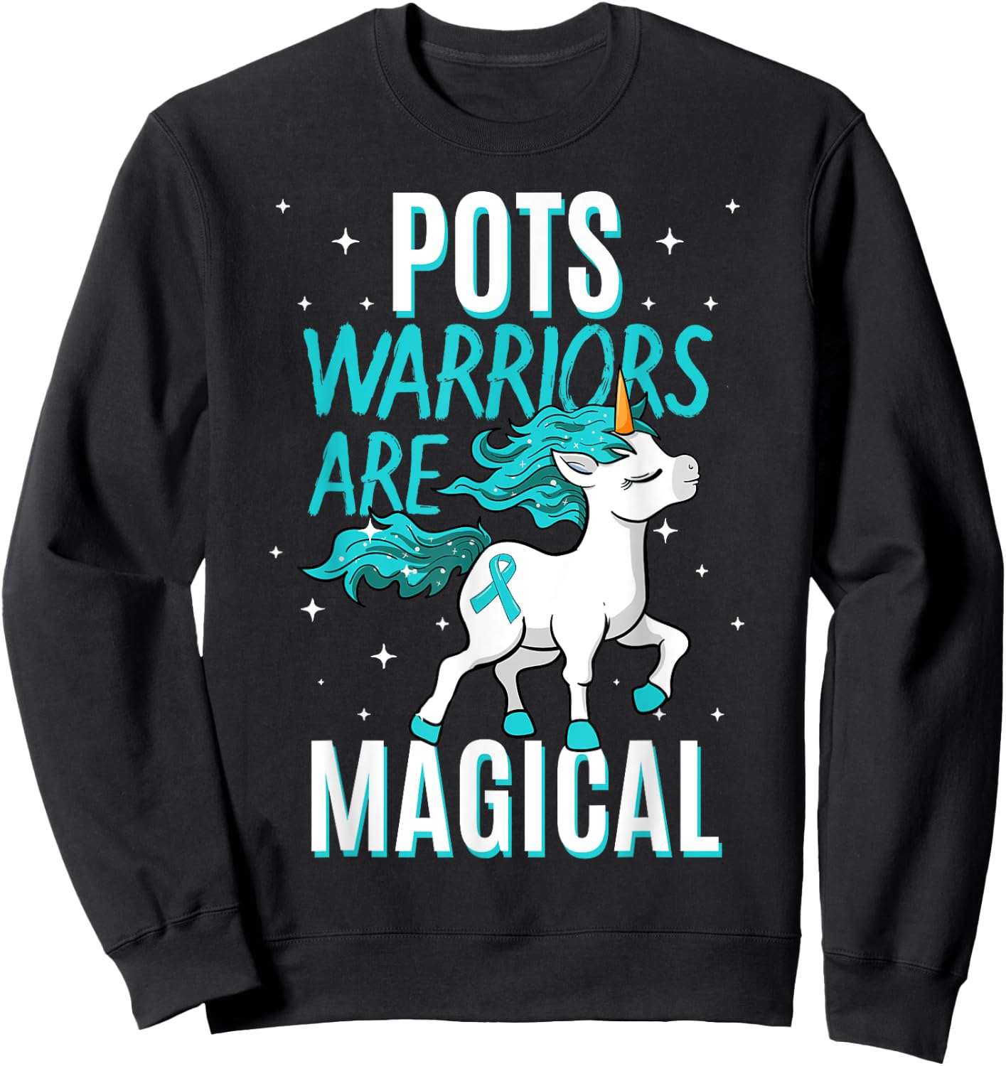 POTS Warriors Are Magical Unicorn Ribbon Dysautonomia Sweatshirt - Sweatshirt | Black