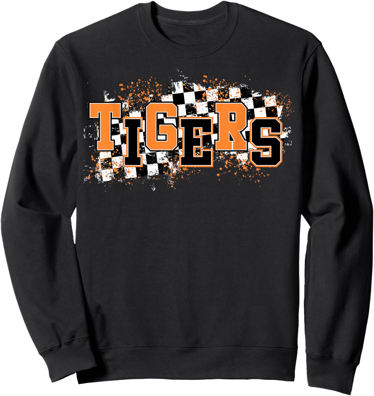 Tigers School Spirit Tiger Pride Orange Tigers Checkered Sweatshirt - Sweatshirt | Black