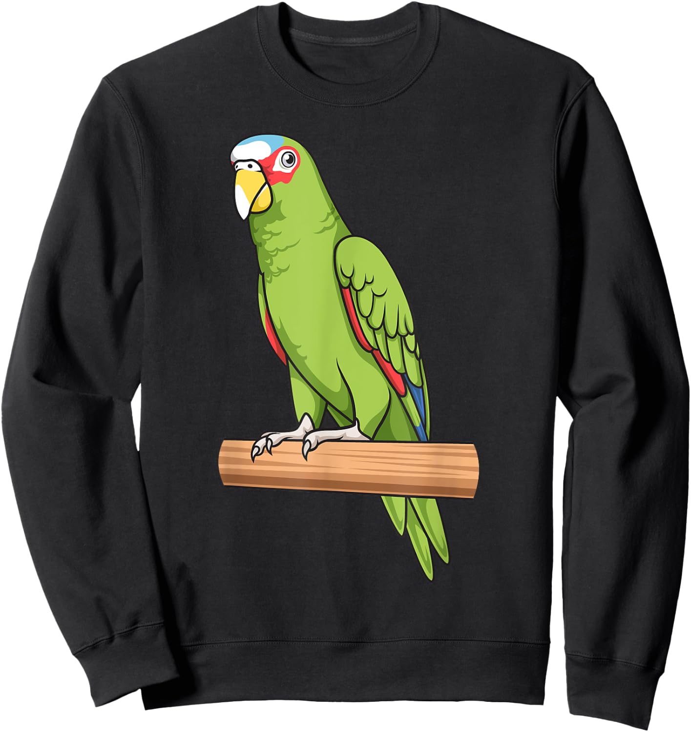 Parrot Bird White-Fronted Sitting on a Tree Branch Sweatshirt - Sweatshirt | Black