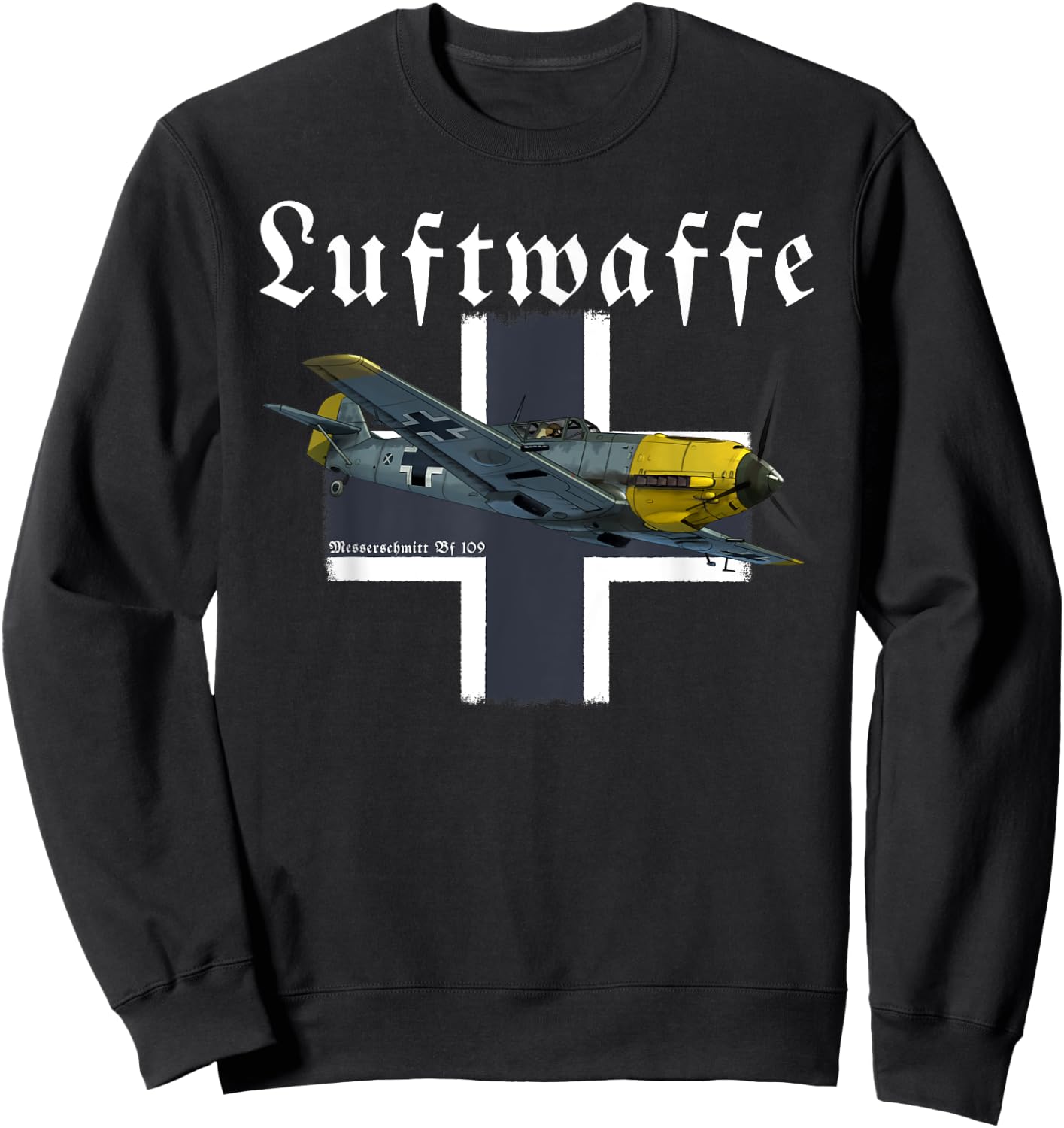 Military Aviation Graphic Design Gifts German Warbird I Messerschmitt BF-109 I WW2 Airplane Graphic Black -Adults Small Classic Fit Short Sleeve Sweatshirt - Sweatshirt | Black
