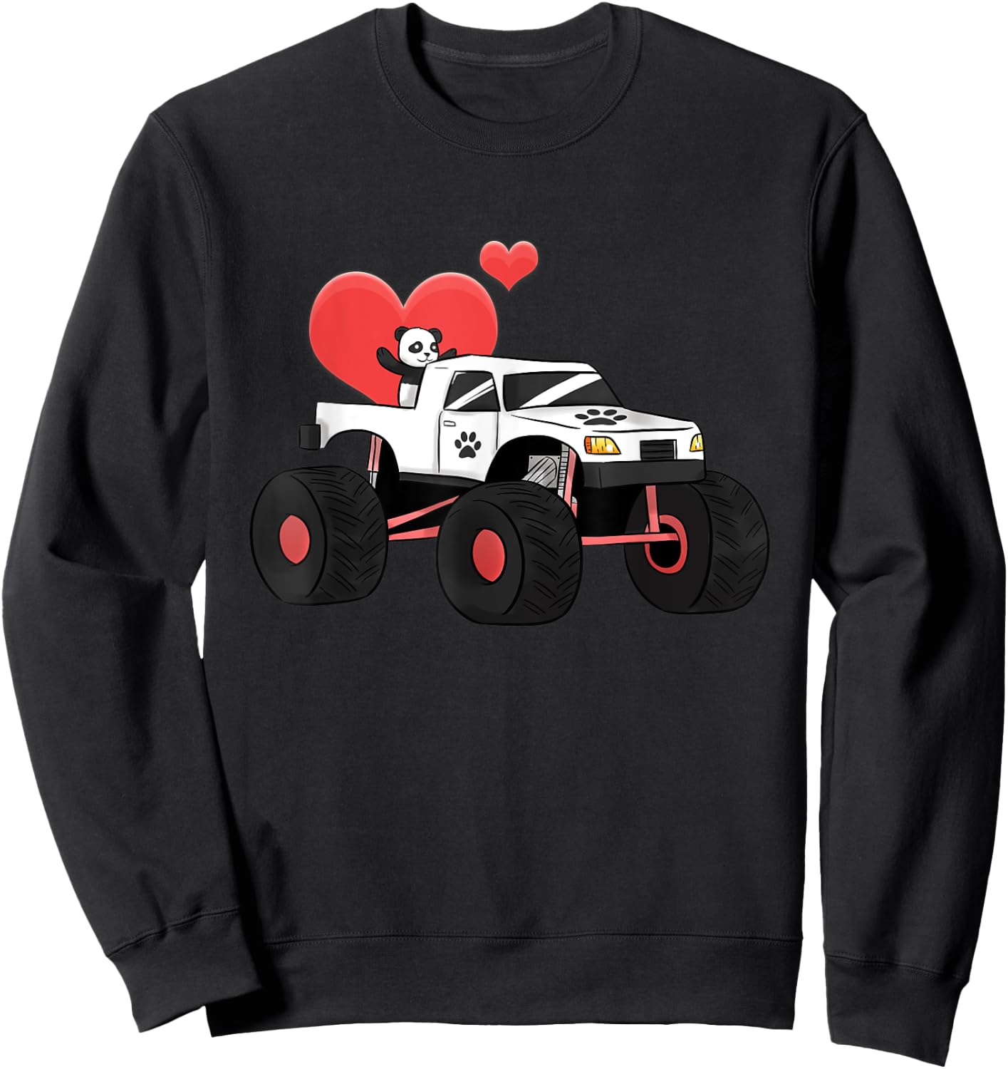 Monster Truck Muscle Car Amazing Panda Style Heart Wheels Sweatshirt - Sweatshirt | Black