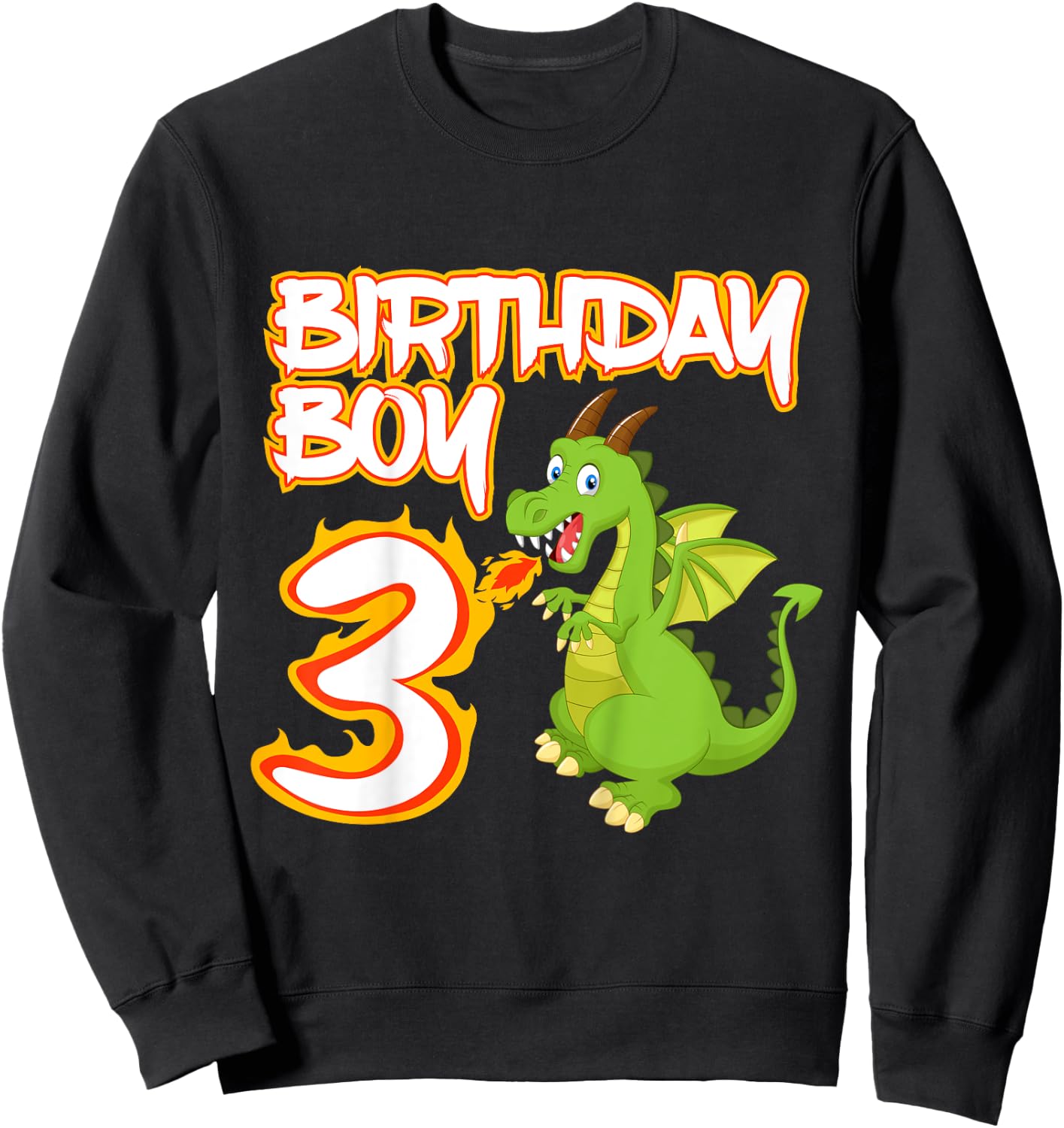Kids 3 Year Old Dragon Birthday Boy Themed Party 3rd Gift Sweatshirt - Sweatshirt | Black