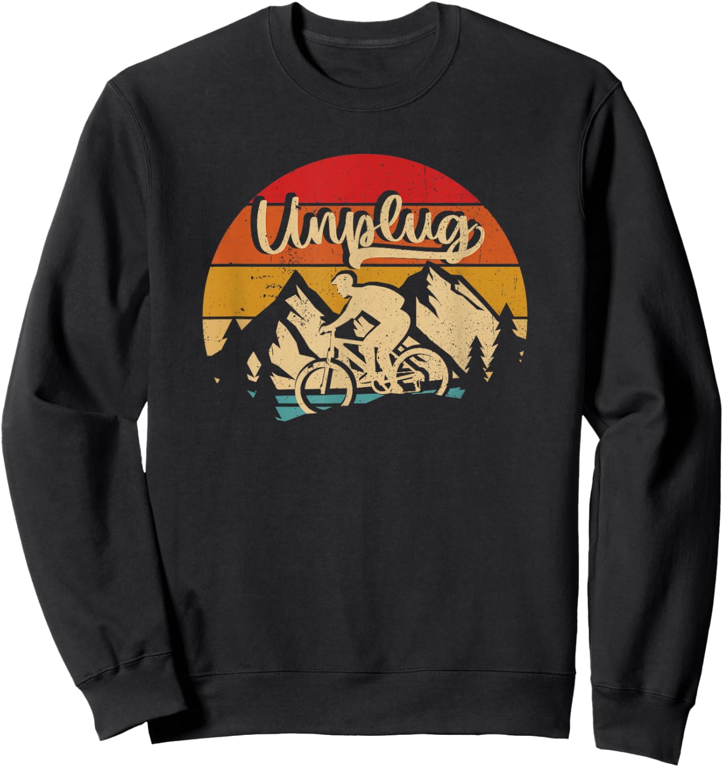MTB Mountain Bike Unplug Vintage Sunset Sport Biker Riding Sweatshirt - Sweatshirt | Black