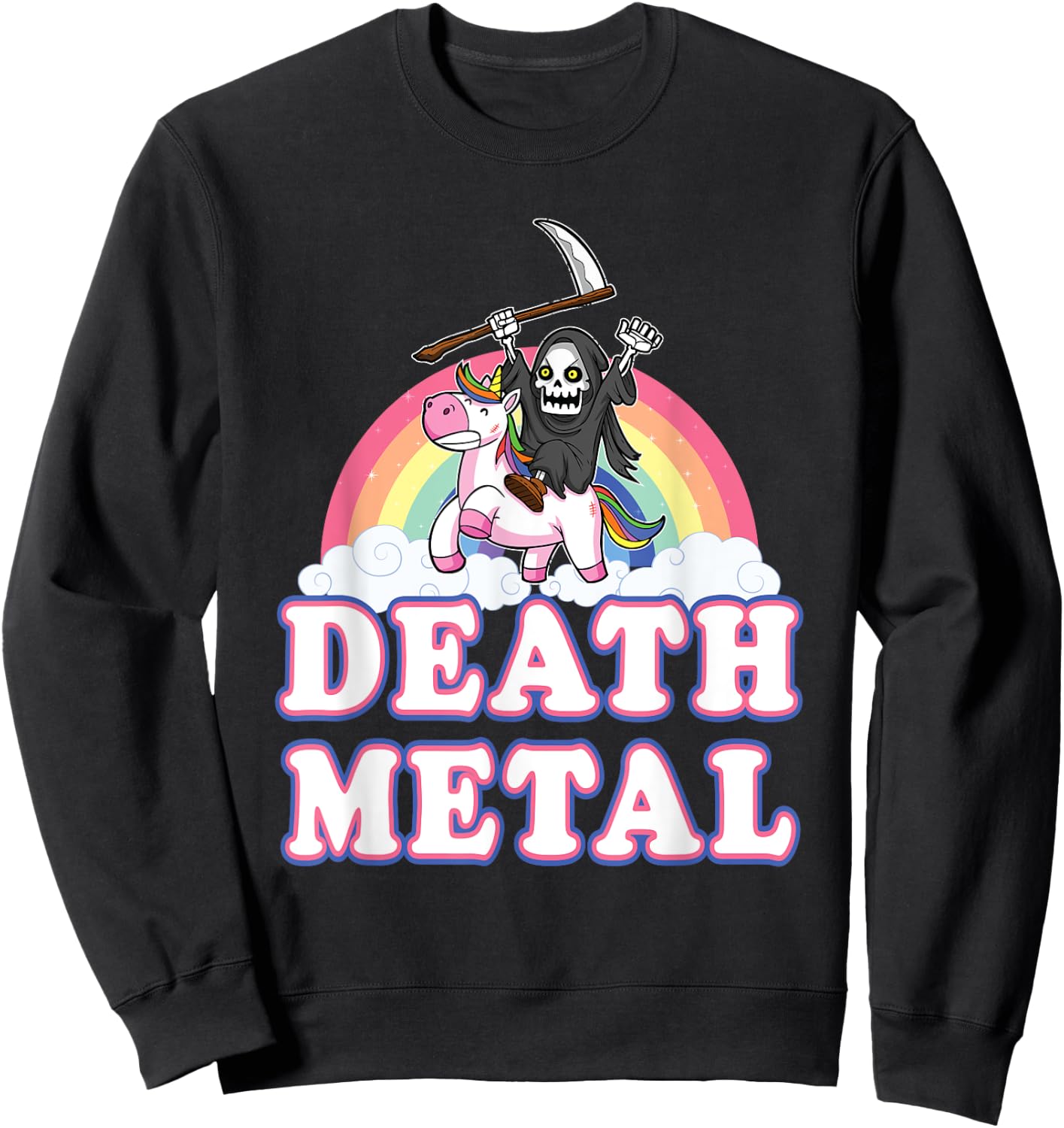 Death Metal Rock Music Halloween Grim Reaper Riding Unicorn Sweatshirt - Sweatshirt | Black