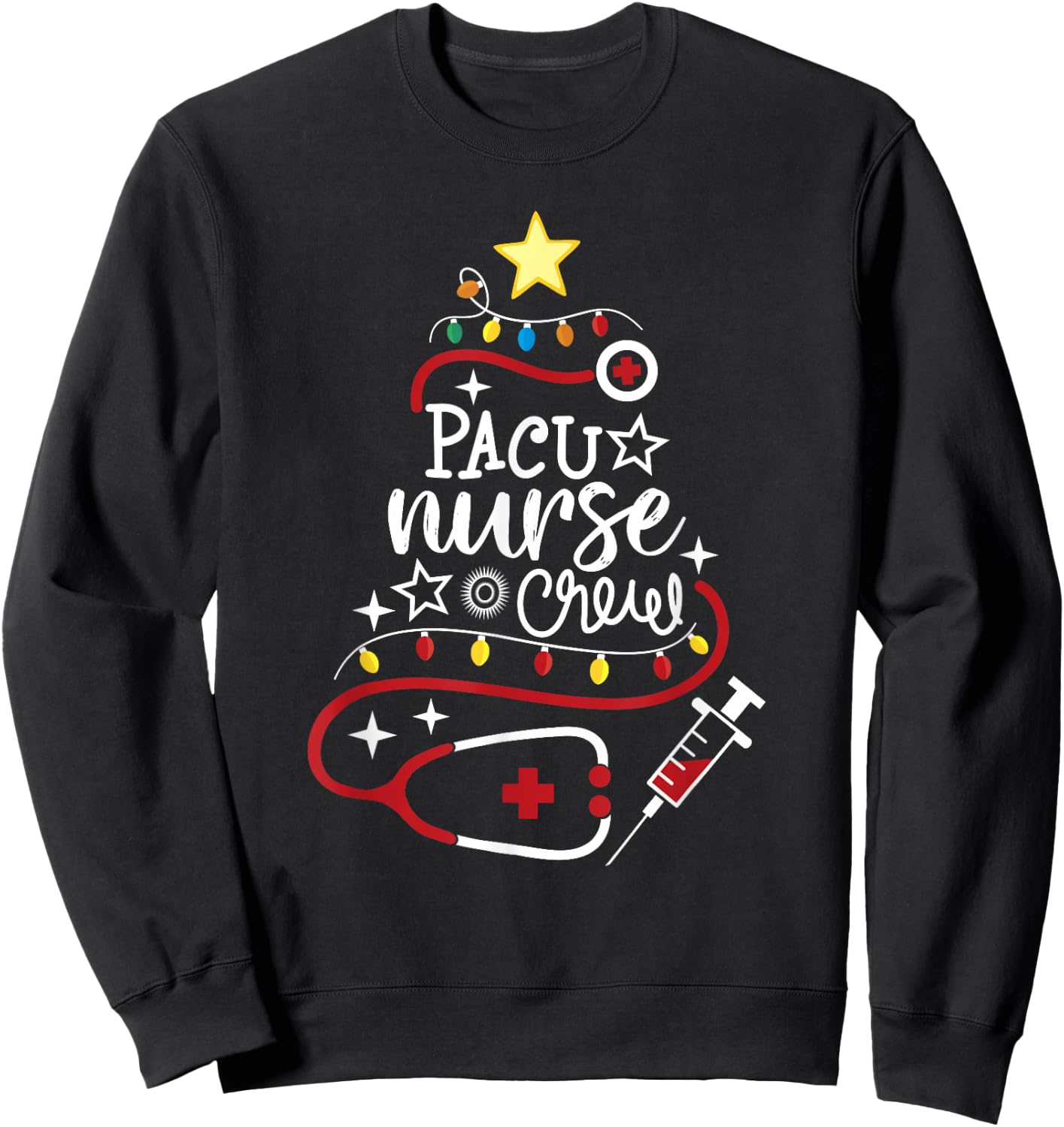 Merry Christmas Perianesthesia Nursing Gift PACU Nurse Crew Sweatshirt - Sweatshirt | Black