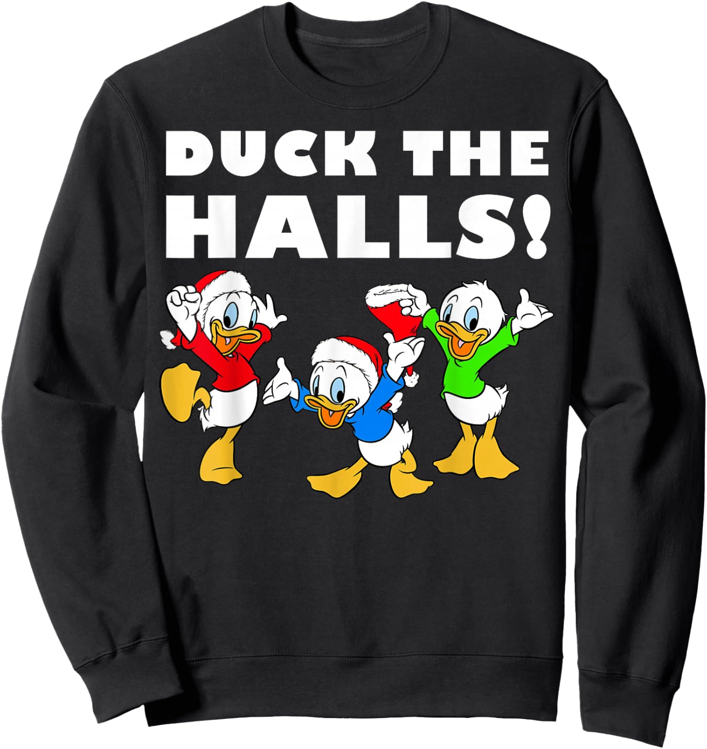 Disney Huey Dewey and Louie Duck The Halls Christmas Sweatshirt - Sweatshirt | Black