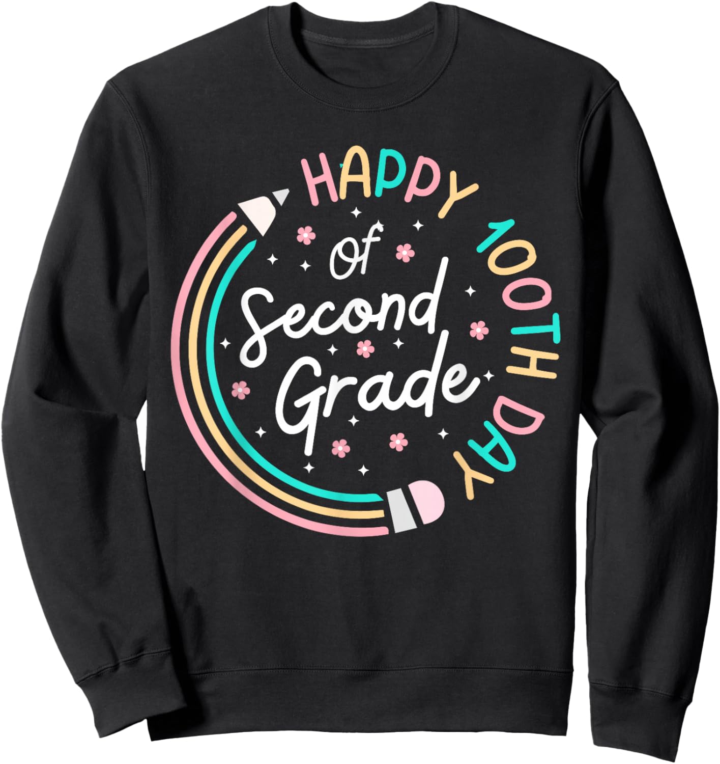 Happy 100th Day 2nd Grade Retro 100 Days Of School Teacher Sweatshirt - Sweatshirt | Black