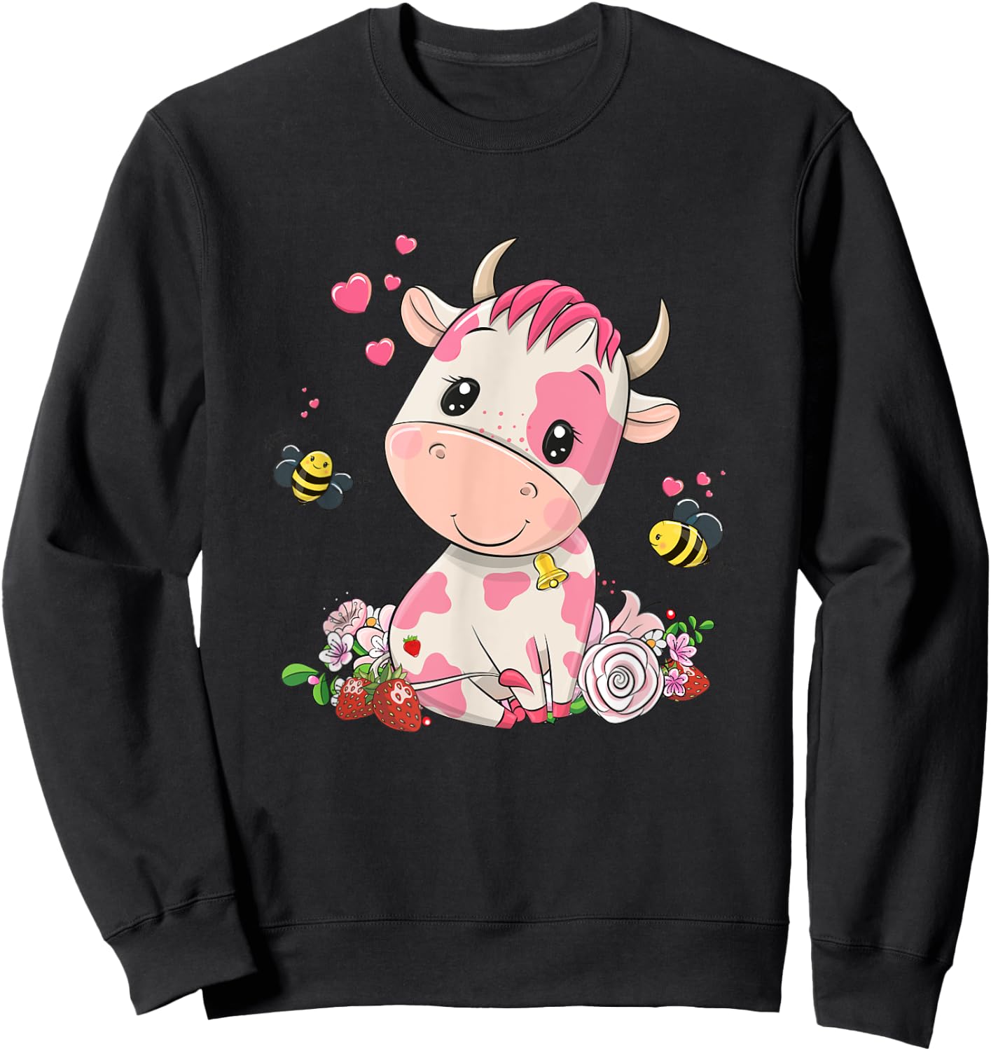 Strawberry Cow, Cute Cow, Pink Cow Pet Variant Sweatshirt - Sweatshirt | Black
