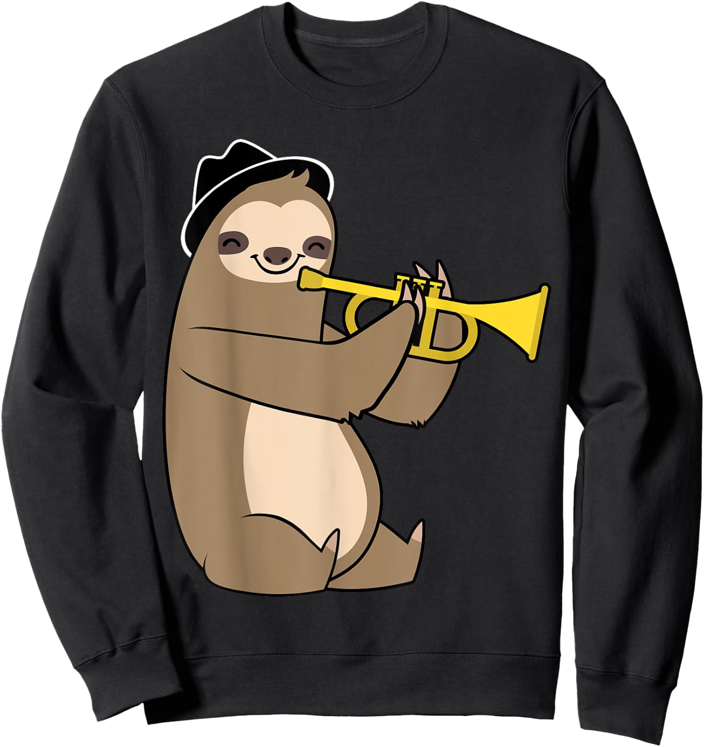 Jazz Sloth Trumpet Funny Musician Cute Animal Playing Sweatshirt - Sweatshirt | Black