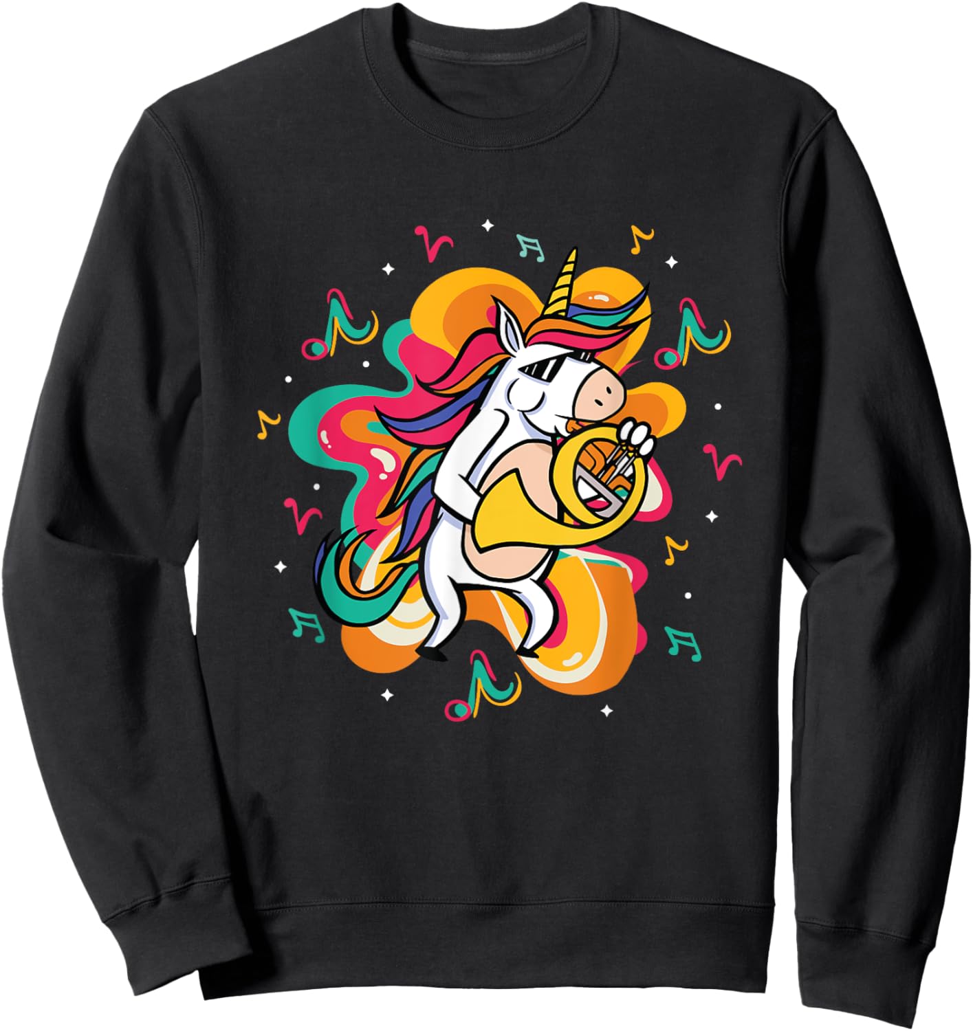 Unicorn Playing French Horn Sweatshirt - Sweatshirt | Black
