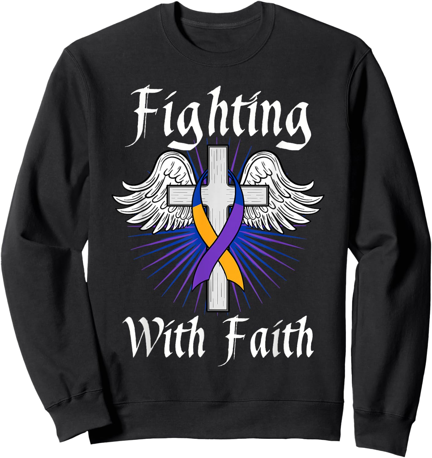 Fighting Faith Bladder Cancer Purple Blue And Yellow Dysuria Sweatshirt - Sweatshirt | Black