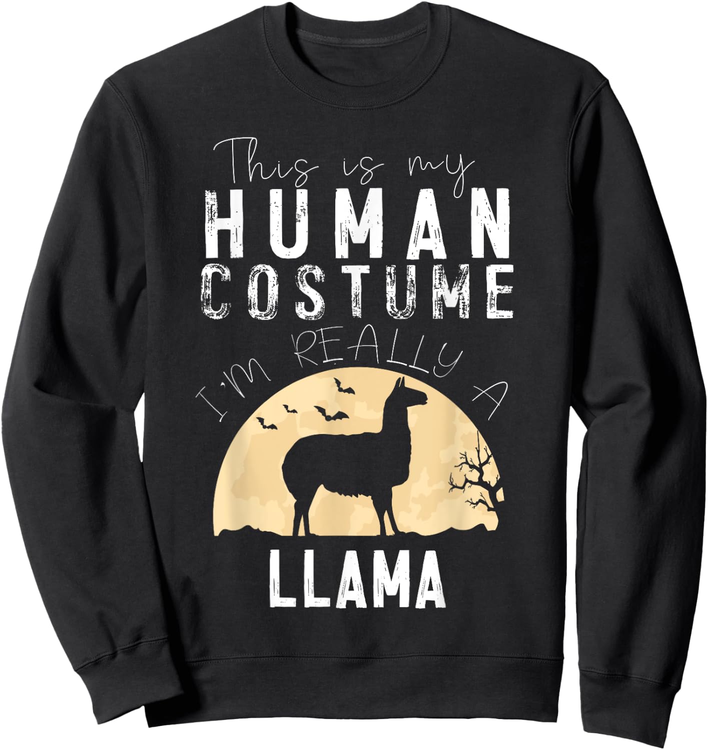 Halloween Human Costume Llama Alpaca Creepy Horror Sweatshirt - Sweatshirt | Black