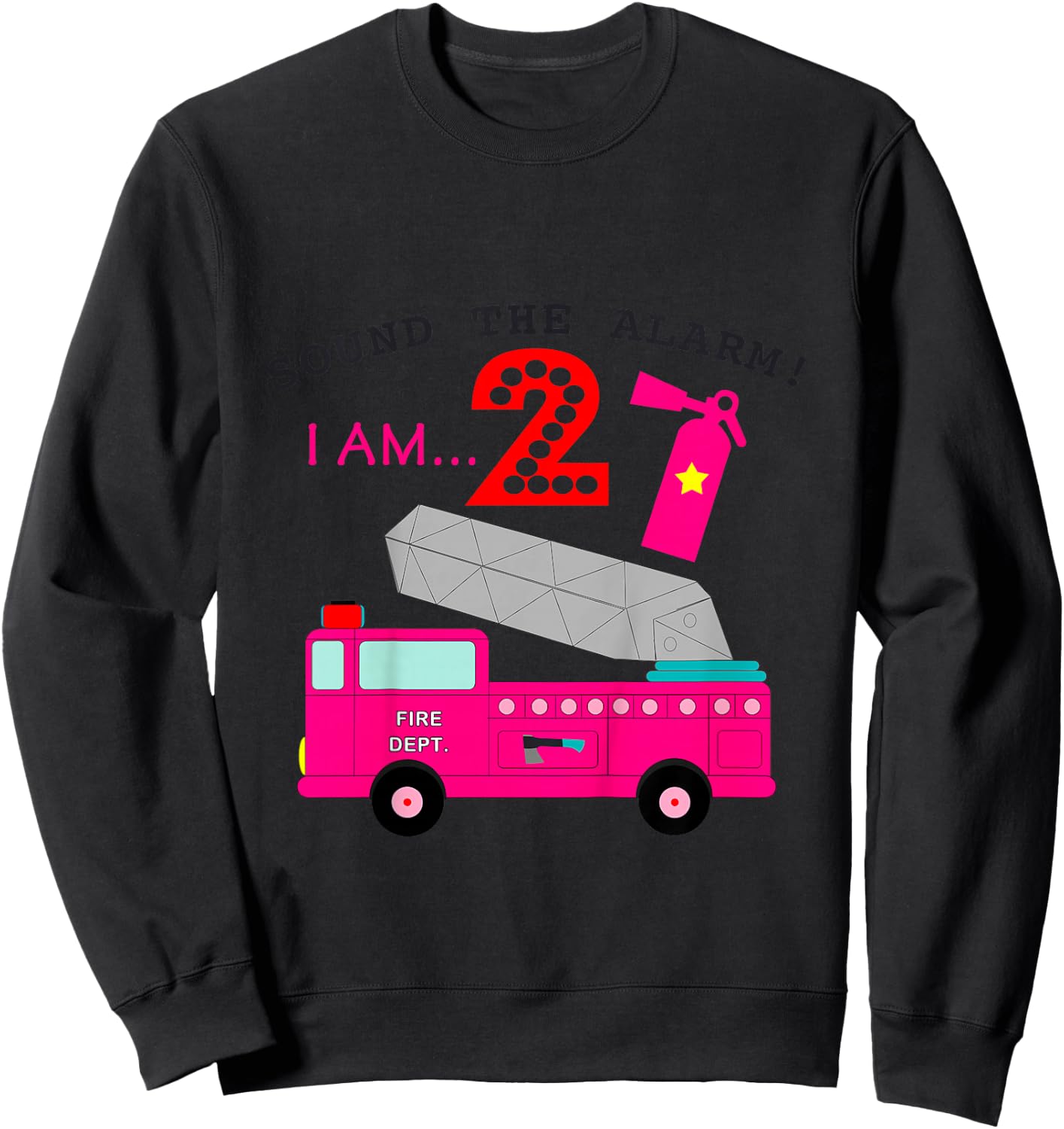 Pink Fire Truck for Girls 2 Years Old Second Birthday Party Sweatshirt - Sweatshirt | Black