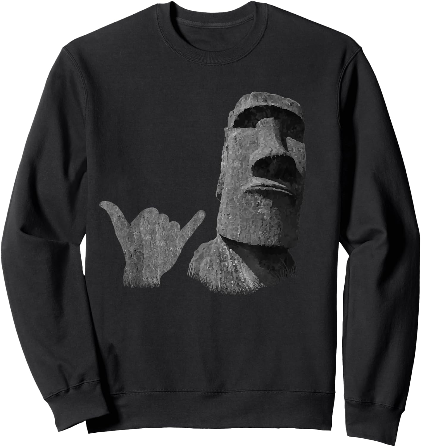 Funny Easter Island Rapa NUI Moai Statue Surfer Shaka Sign Sweatshirt - Sweatshirt | Black
