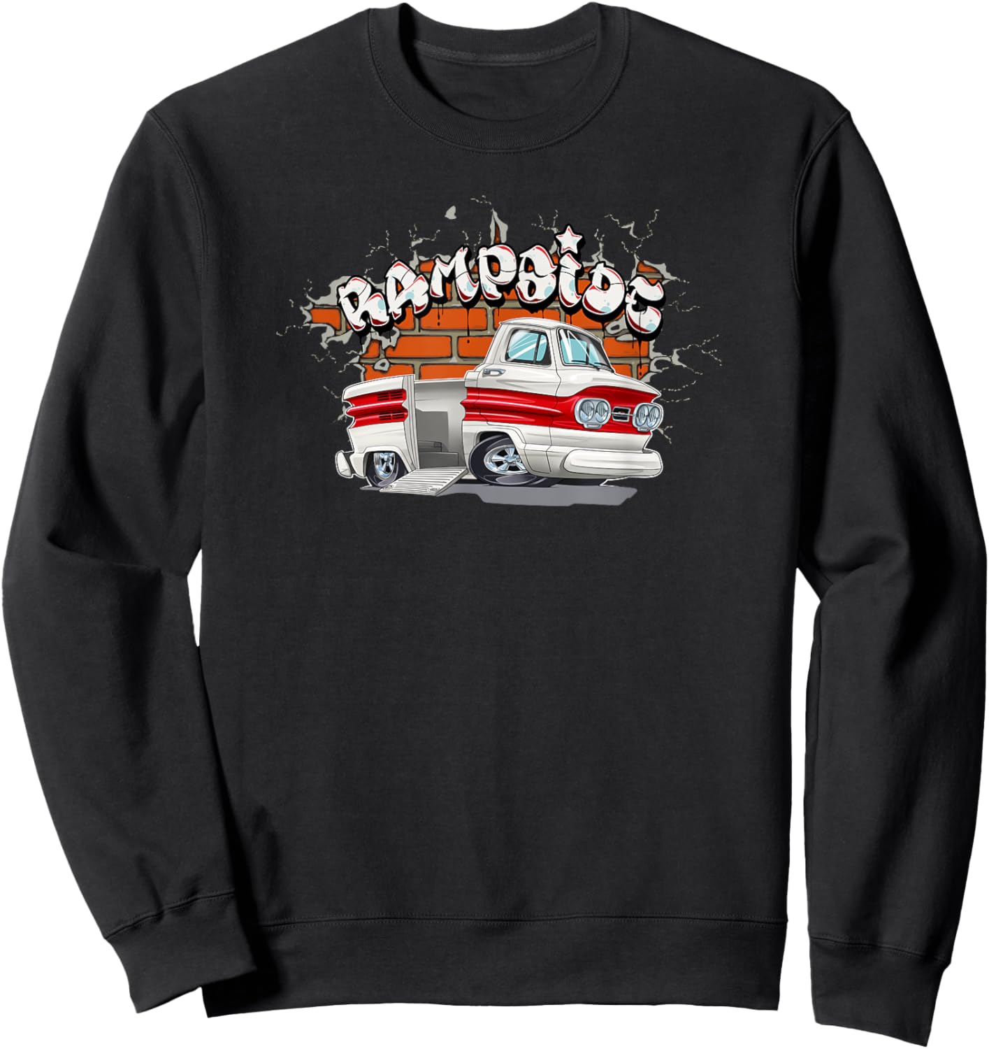 Corvair Rampside Pickup Truck Cartoon Graffiti Brick Wall Sweatshirt - Sweatshirt | Black