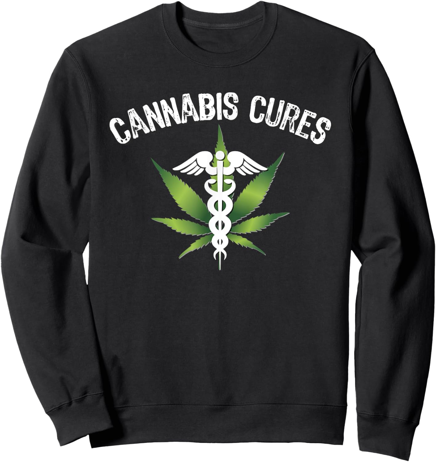 Prime Shirt Shop Stoner Cannabis Cures Medical Marijuana Leaf Graphic Adult - Black, Small Sweatshirt - Sweatshirt | Black