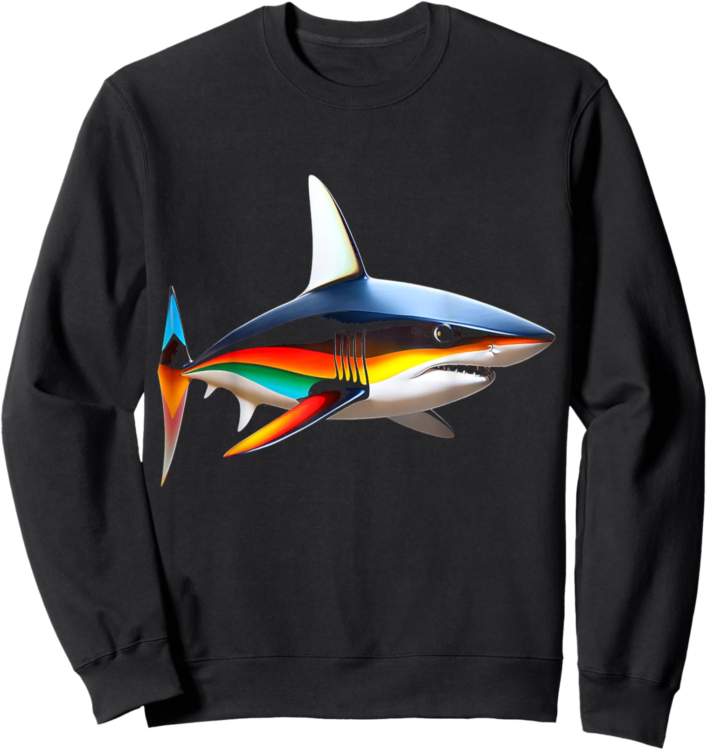 Shark Colorful Art Animal Love Illustration Graphic Shark Sweatshirt - Sweatshirt | Black