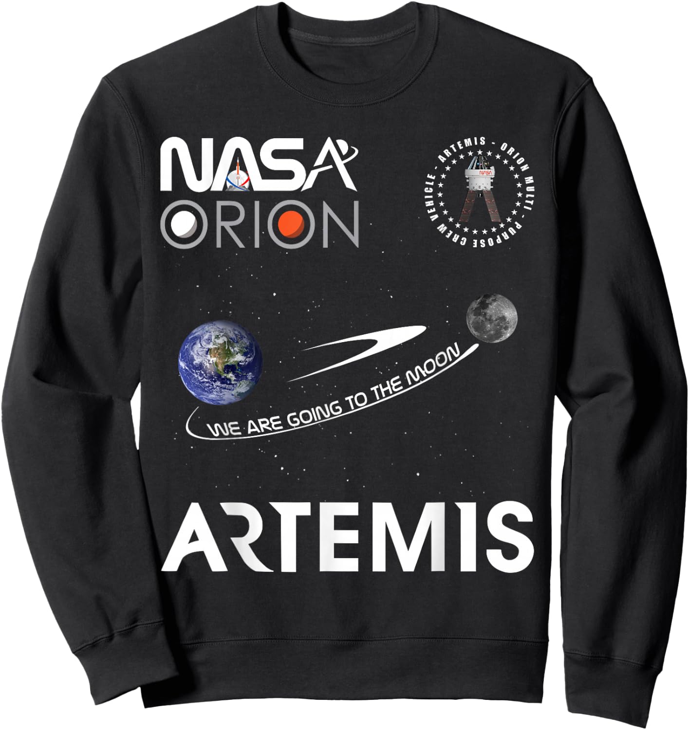 NASA Artemis Mission Orion Spacecraft Worm Logo Sweatshirt - Sweatshirt | Black