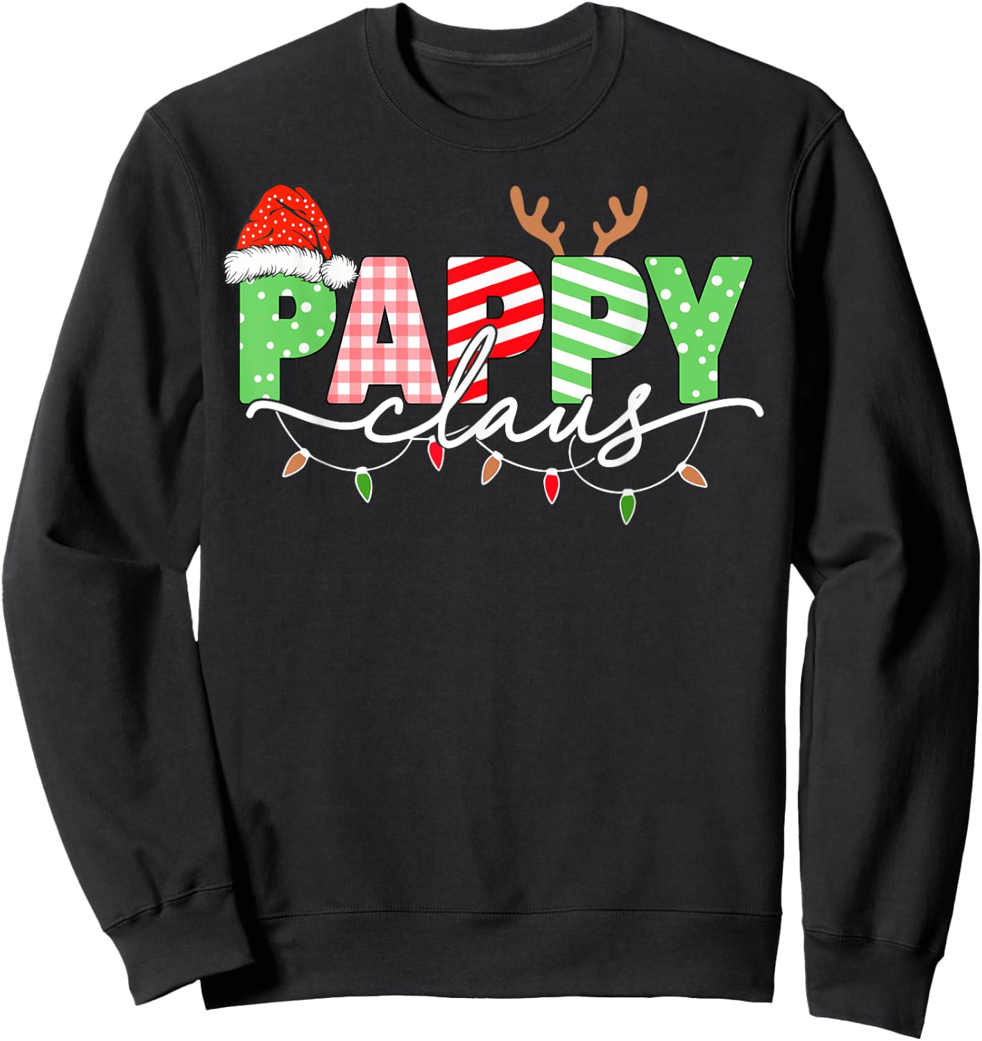 Pappy Claus Christmas Lights Santa Hat Family Matching Sweatshirt - Sweatshirt | Black
