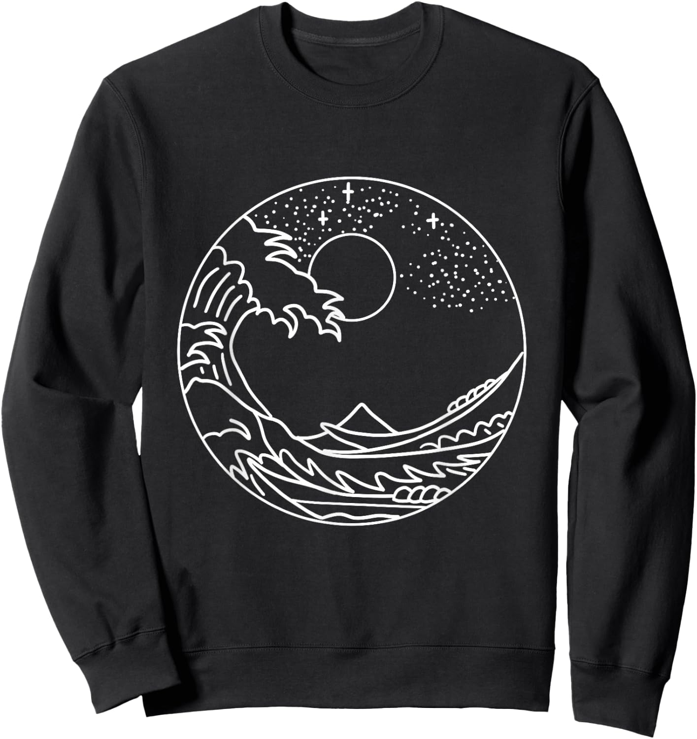 The Great Wave Off Kanagawa Minimal Line Art Nature Gift Sweatshirt - Sweatshirt | Black