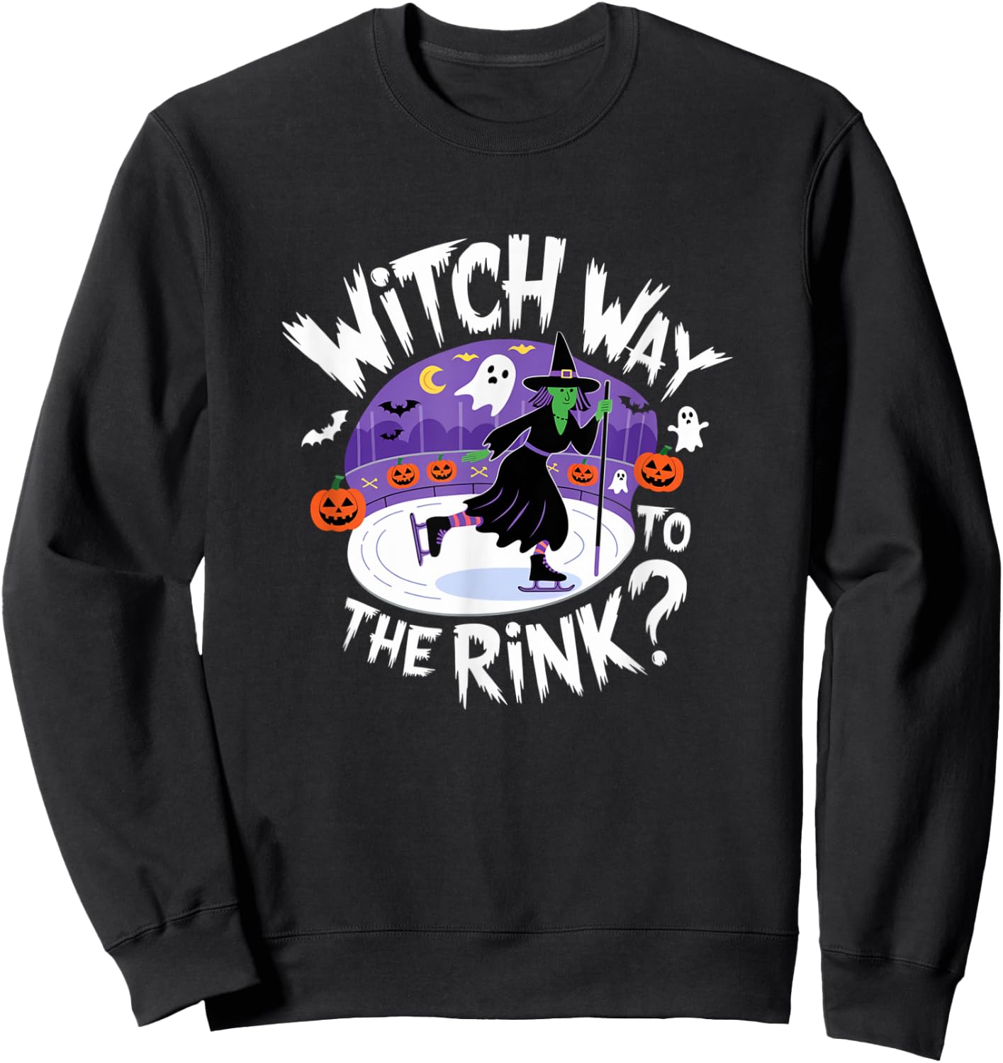 Witch Way to The Rink Funny Spooky Halloween Ice skating Sweatshirt - Sweatshirt | Black