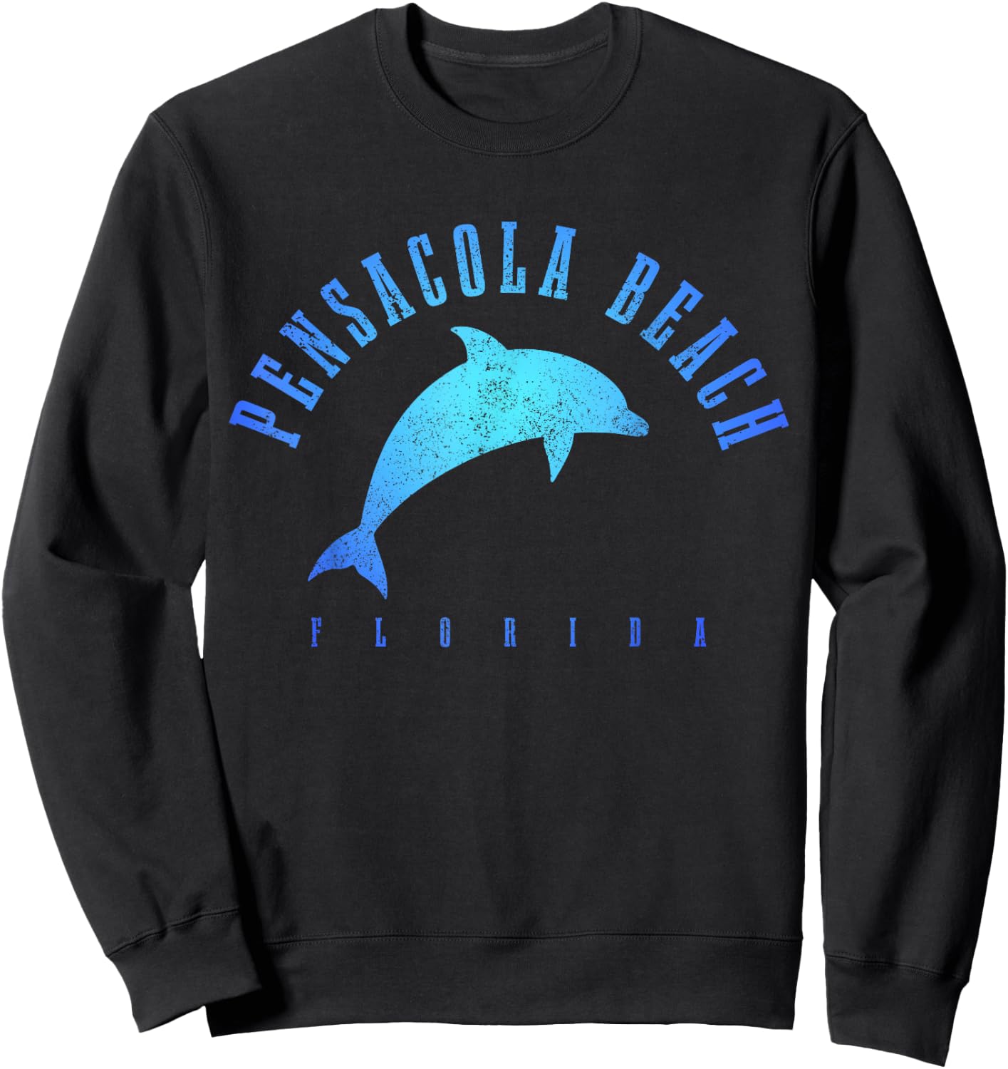 Pensacola Beach Florida FL Vintage Dolphin Vacation Sweatshirt - Sweatshirt | Black