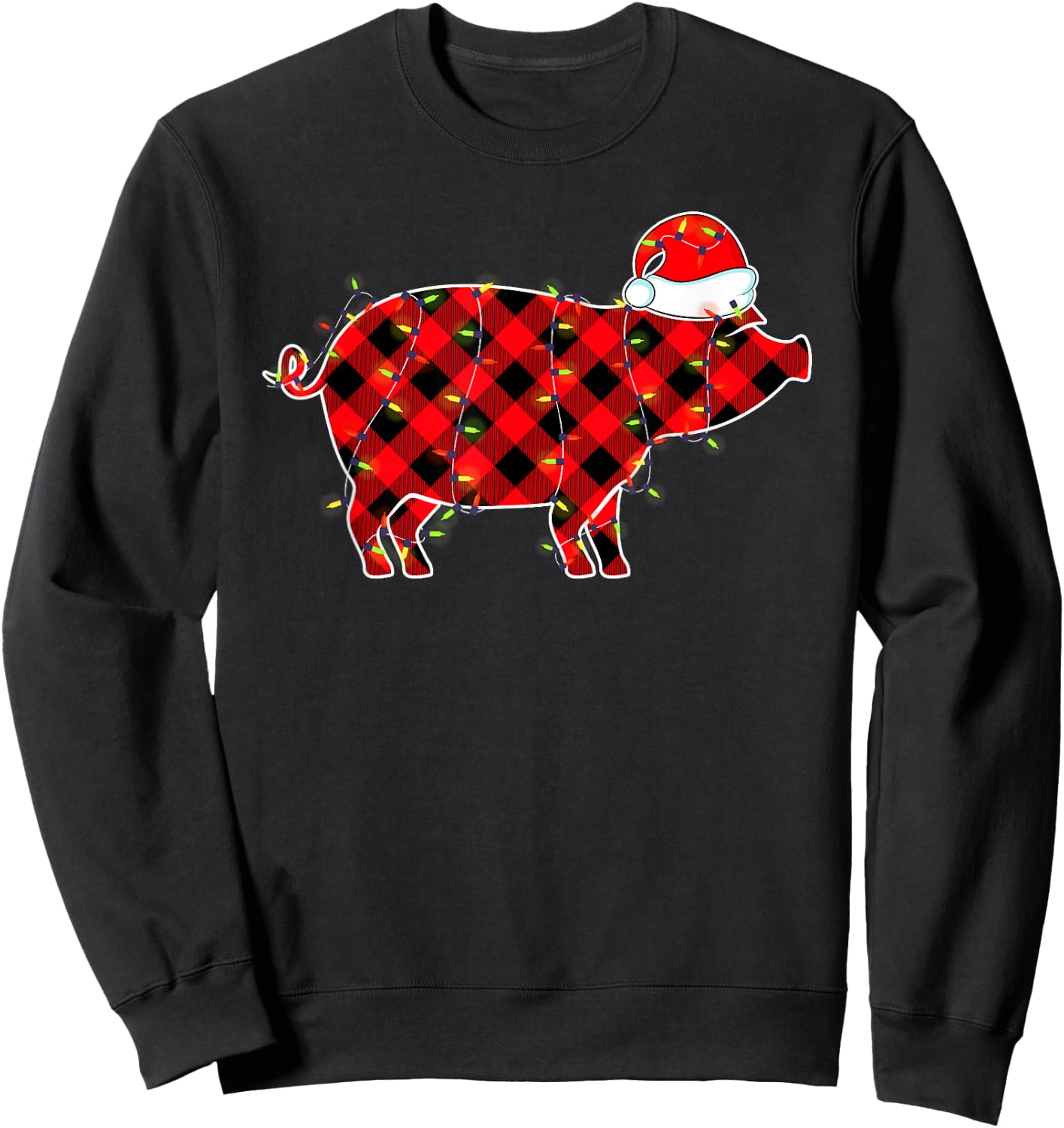 Red Plaid Pig Christmas Lights Pajamas Adult Kids Sweatshirt - Sweatshirt | Black