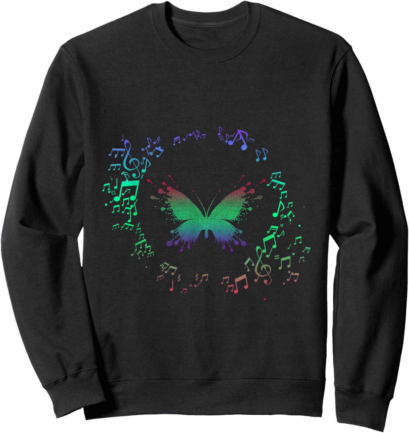 Music Notes Butterfly Sweatshirt - Sweatshirt | Black