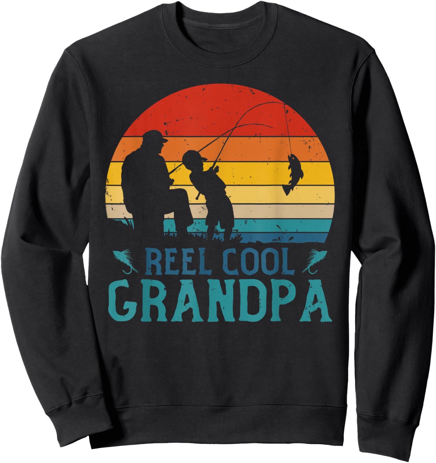 Vintage Fishing Reel Cool Grandpa Fisherman Father's Day Sweatshirt - Sweatshirt | Black