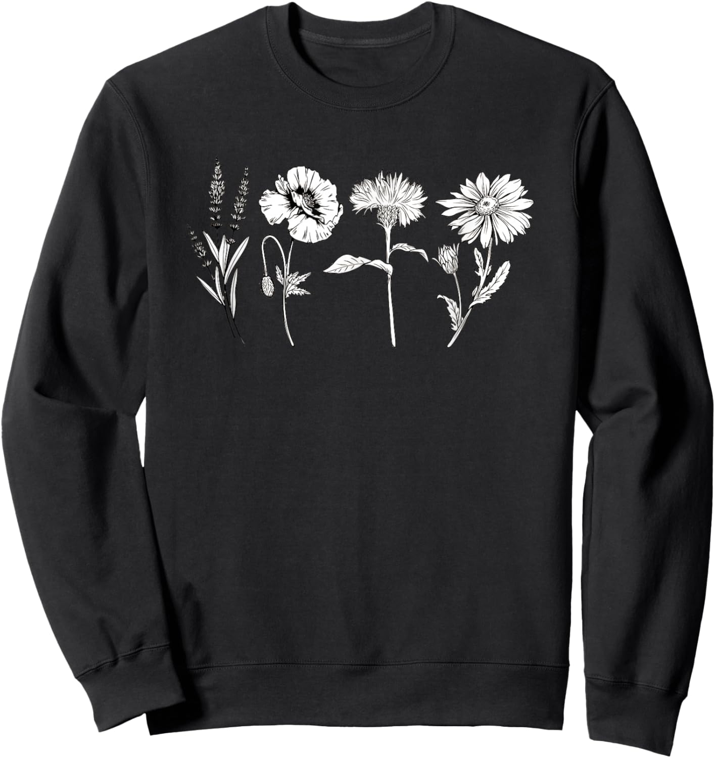 Women's Botanical Wildflower Flower Sweatshirt - Sweatshirt | Black