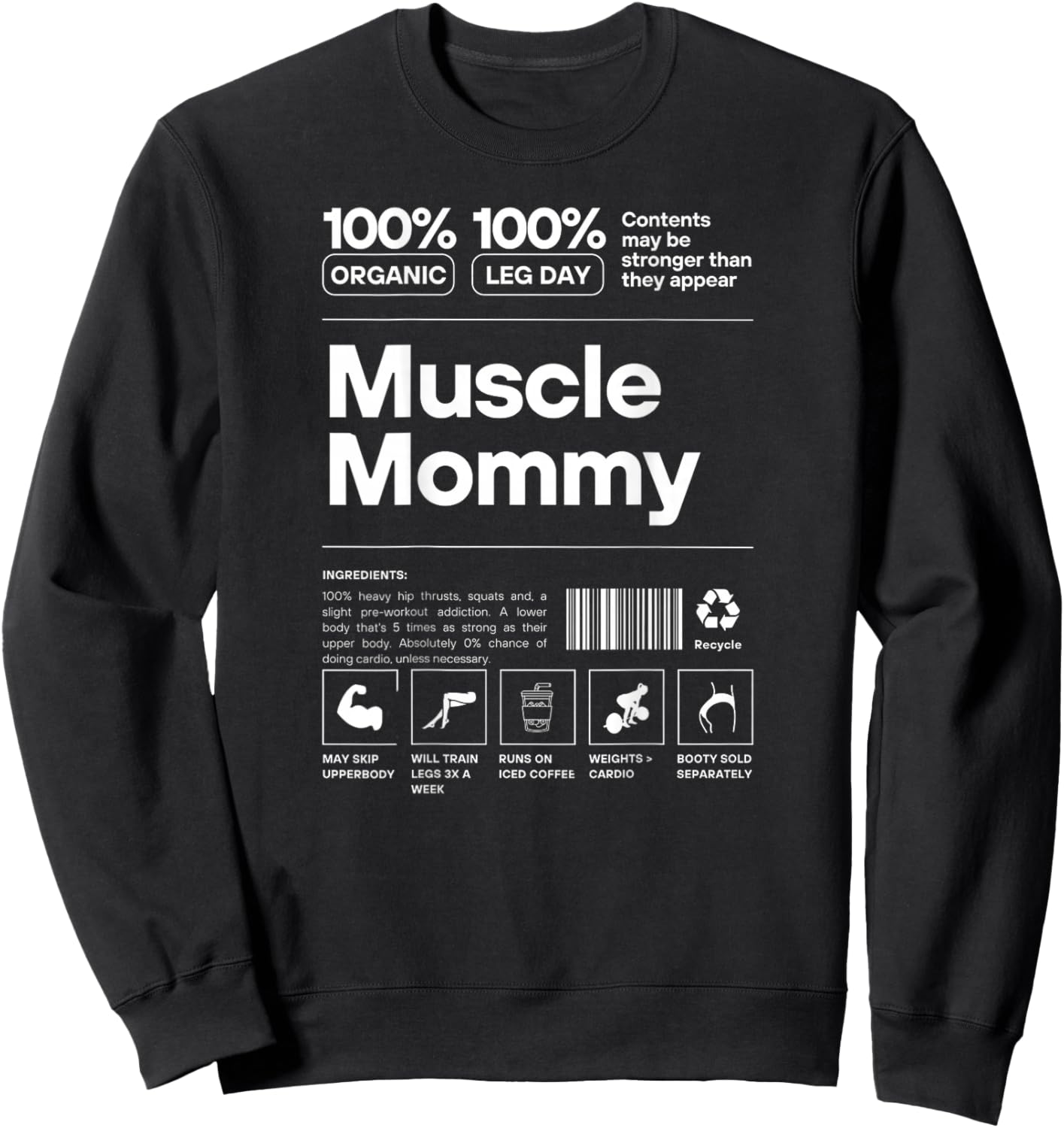 100% Muscle Mommy - Bodybuilding Gym Fit - Design on back Sweatshirt - Sweatshirt | Black
